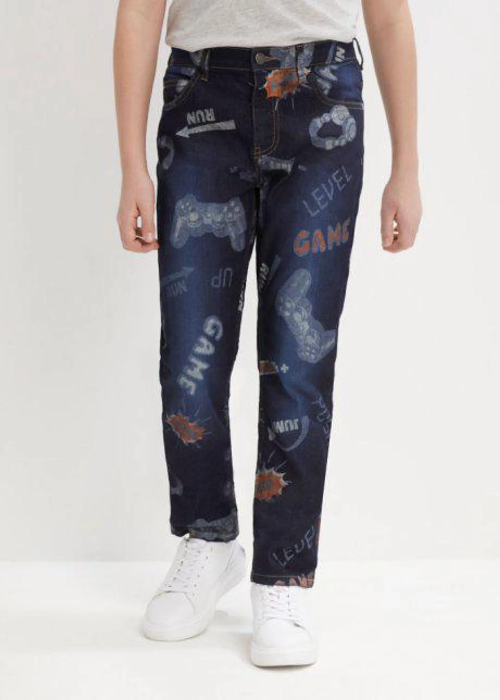 Jeans con stampa gaming, tapered fit