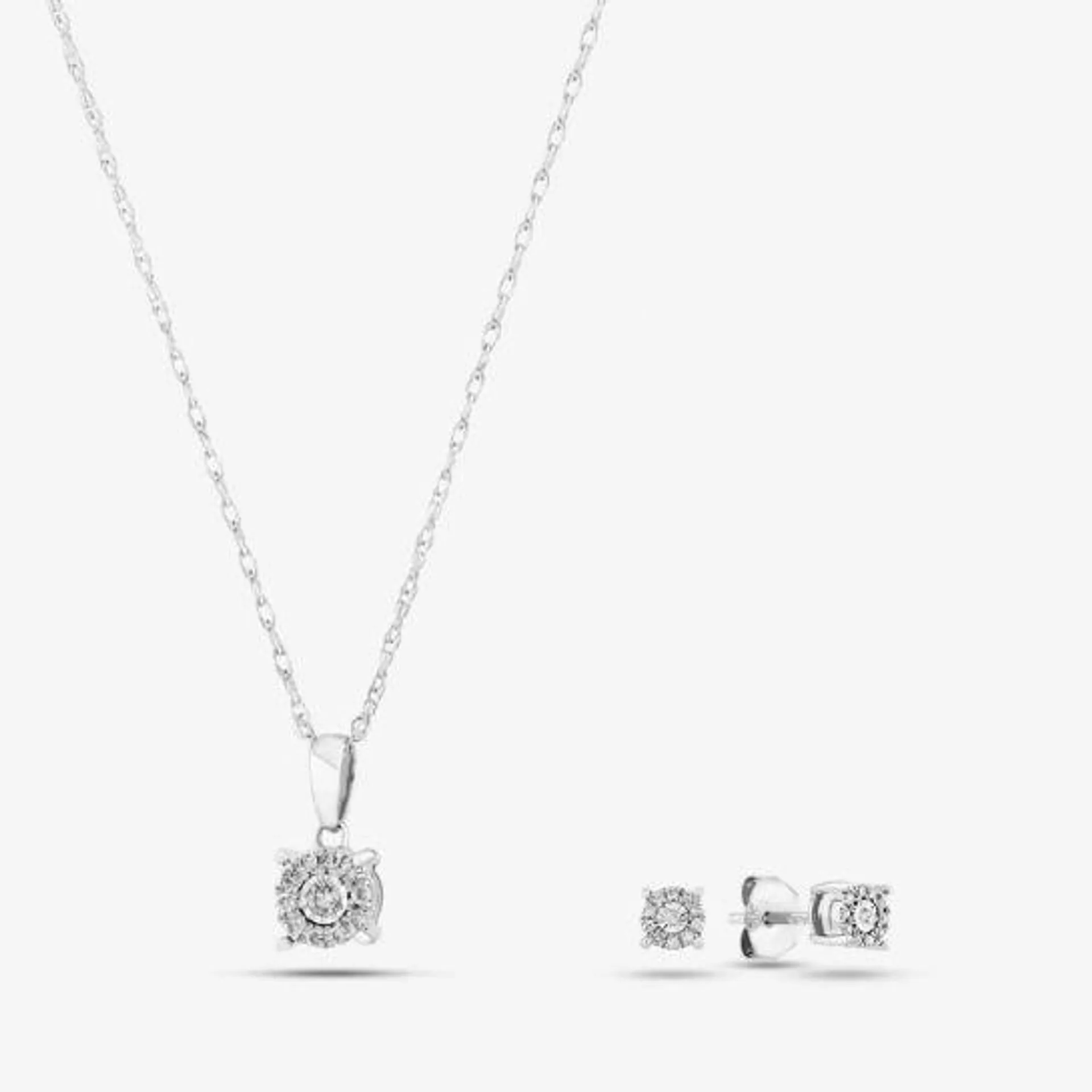 9ct White Gold 0.10ct Diamond Cluster Jewellery Set THS18600-10