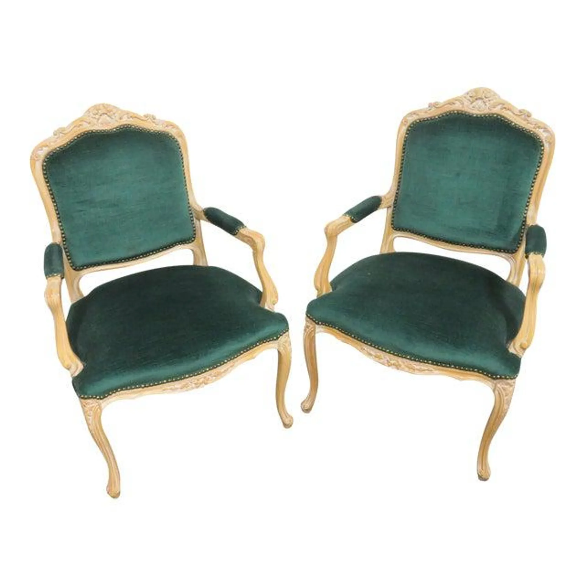 Chateau d'Ax Louis XV Style Carved Arm Chairs- a Pair