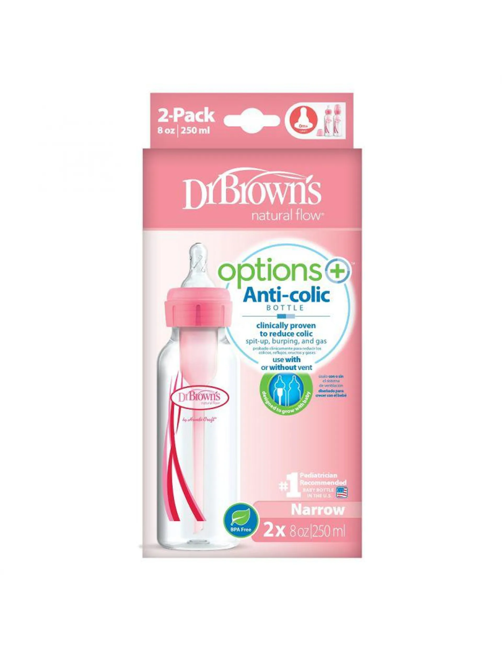 Dr Brown's Butelka standard Options+ 250ml 2 pak różowa