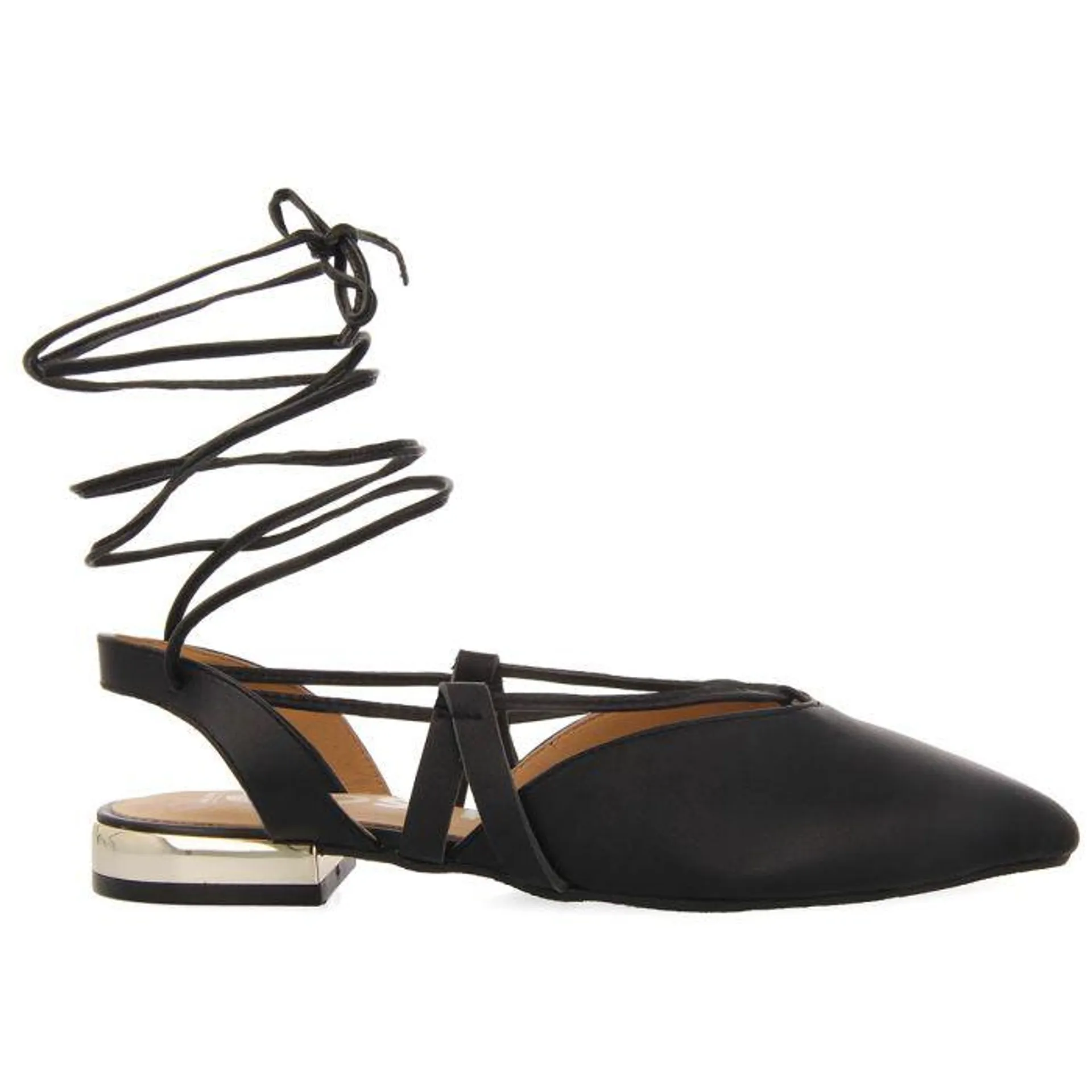 Rodelas women's black leather slingback ballet flats with laces