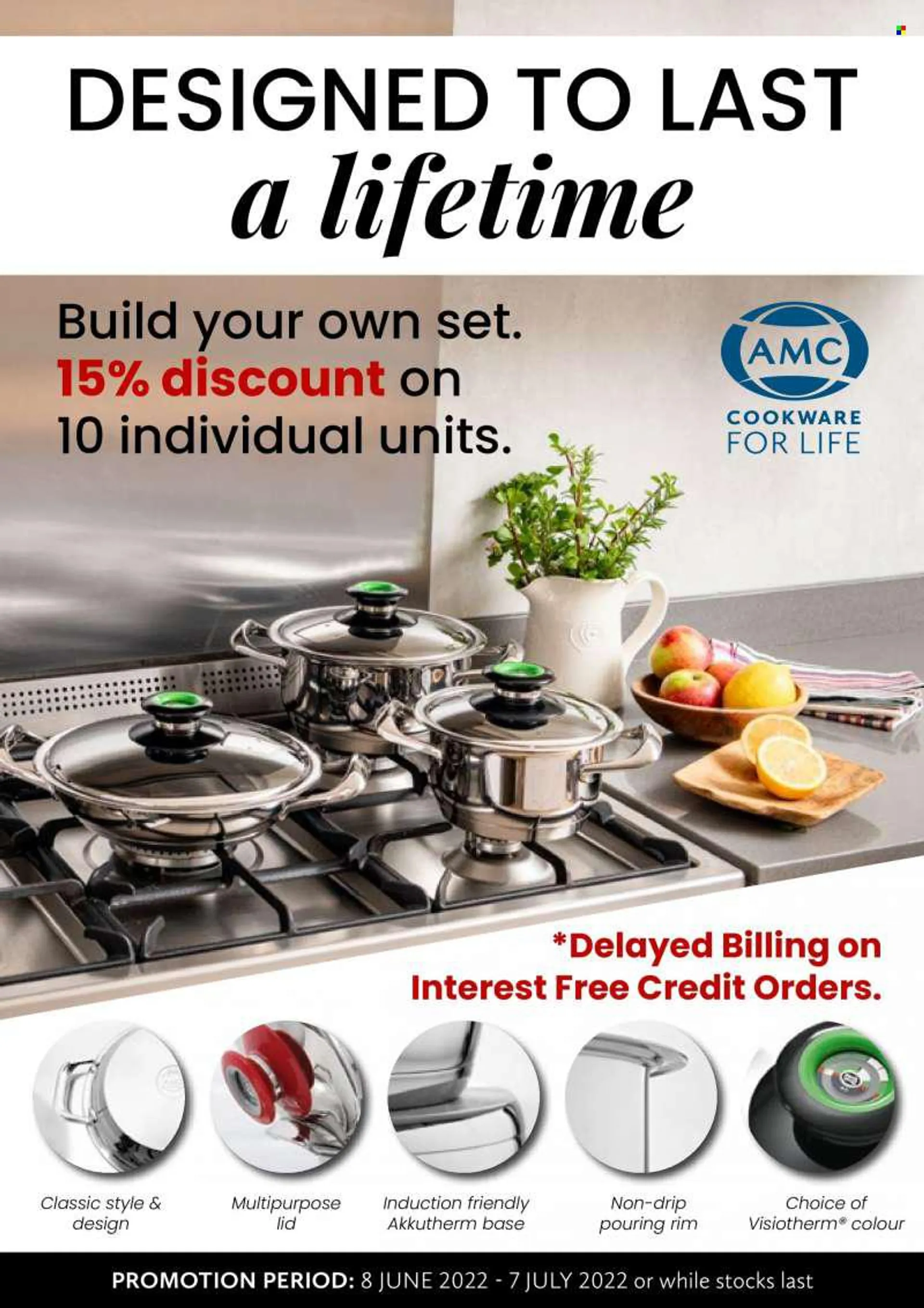 AMC Cookware catalogue  - 08/06/2022 - 07/07/2022 - Sales products - cookware set, lid. Page 1.