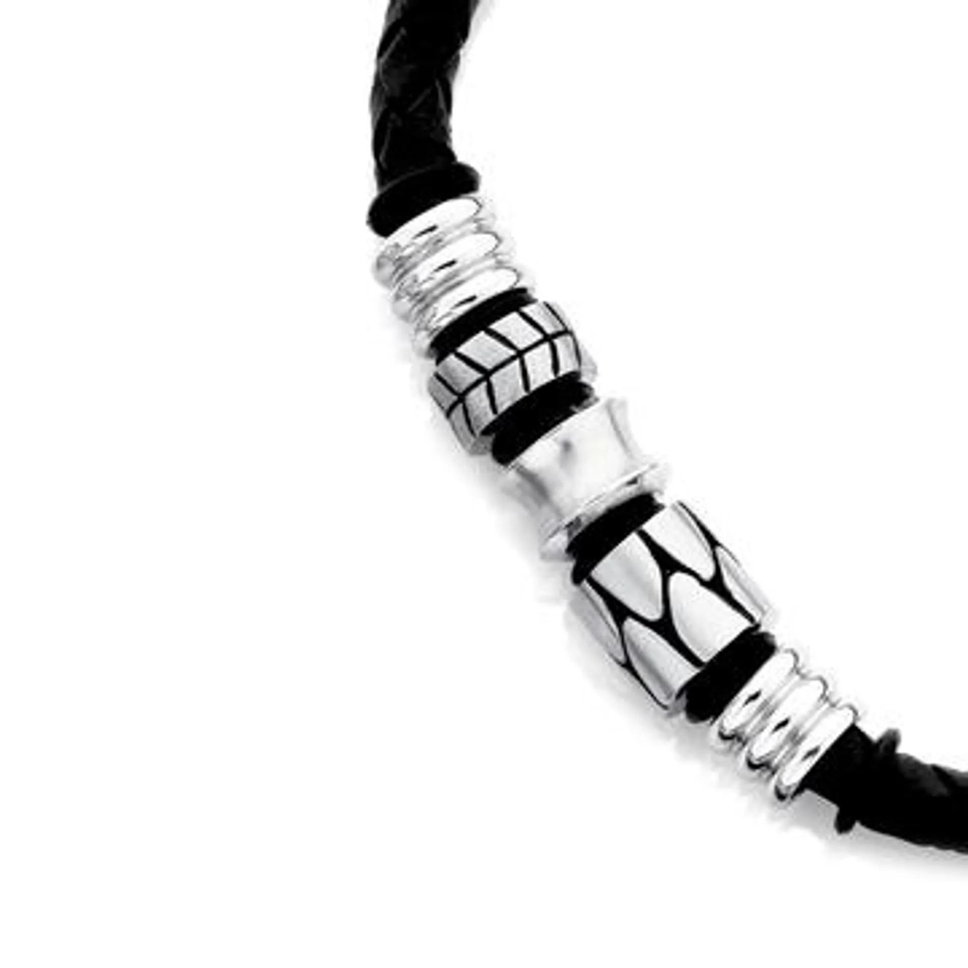 Stainless Steel Leather Bead Bracelet