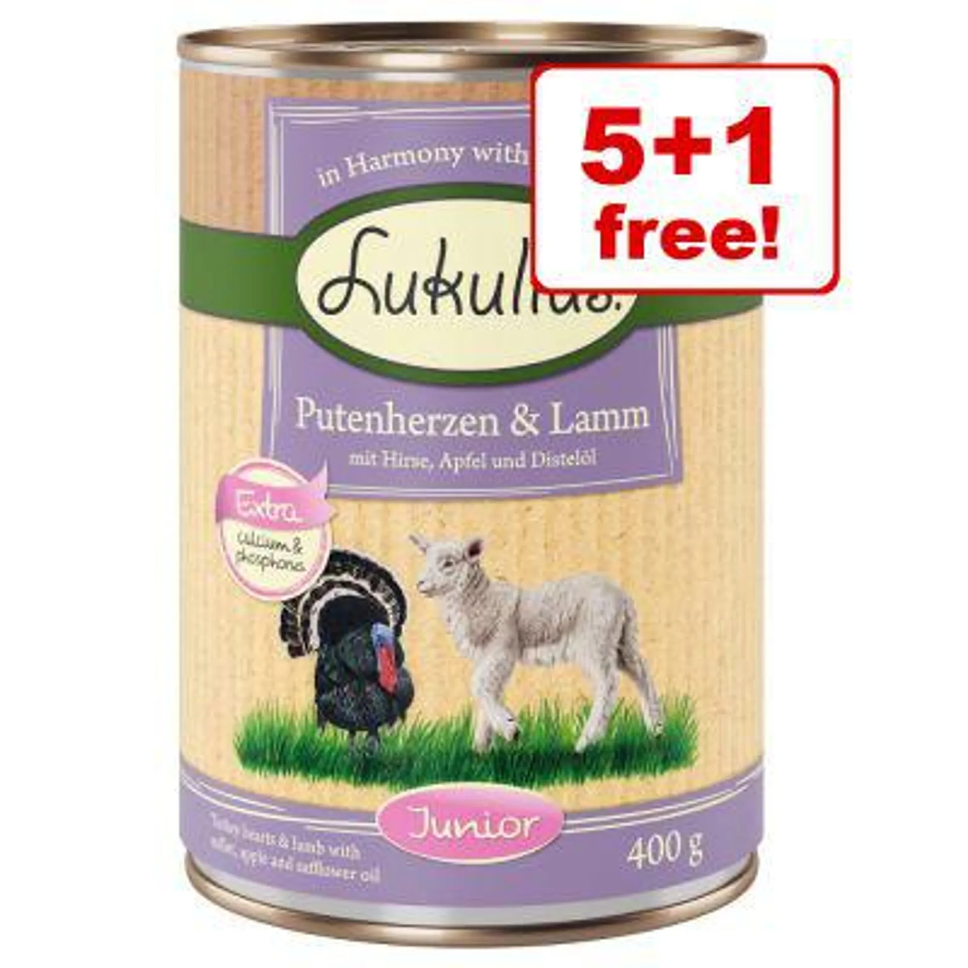 6 x 400g Lukullus Junior Wet Dog Food - 5 + 1 Free!*