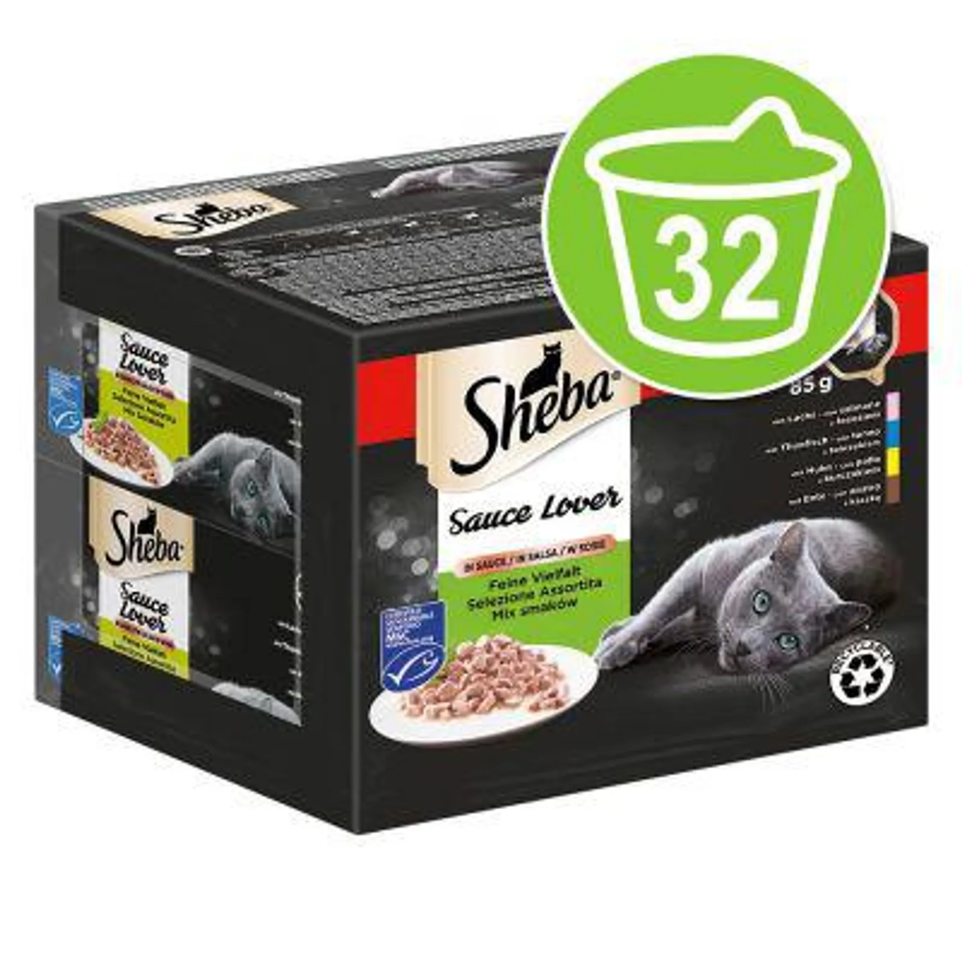Sheba Multireceta 32 x 85 g em terrinas comida húmida para gatos
