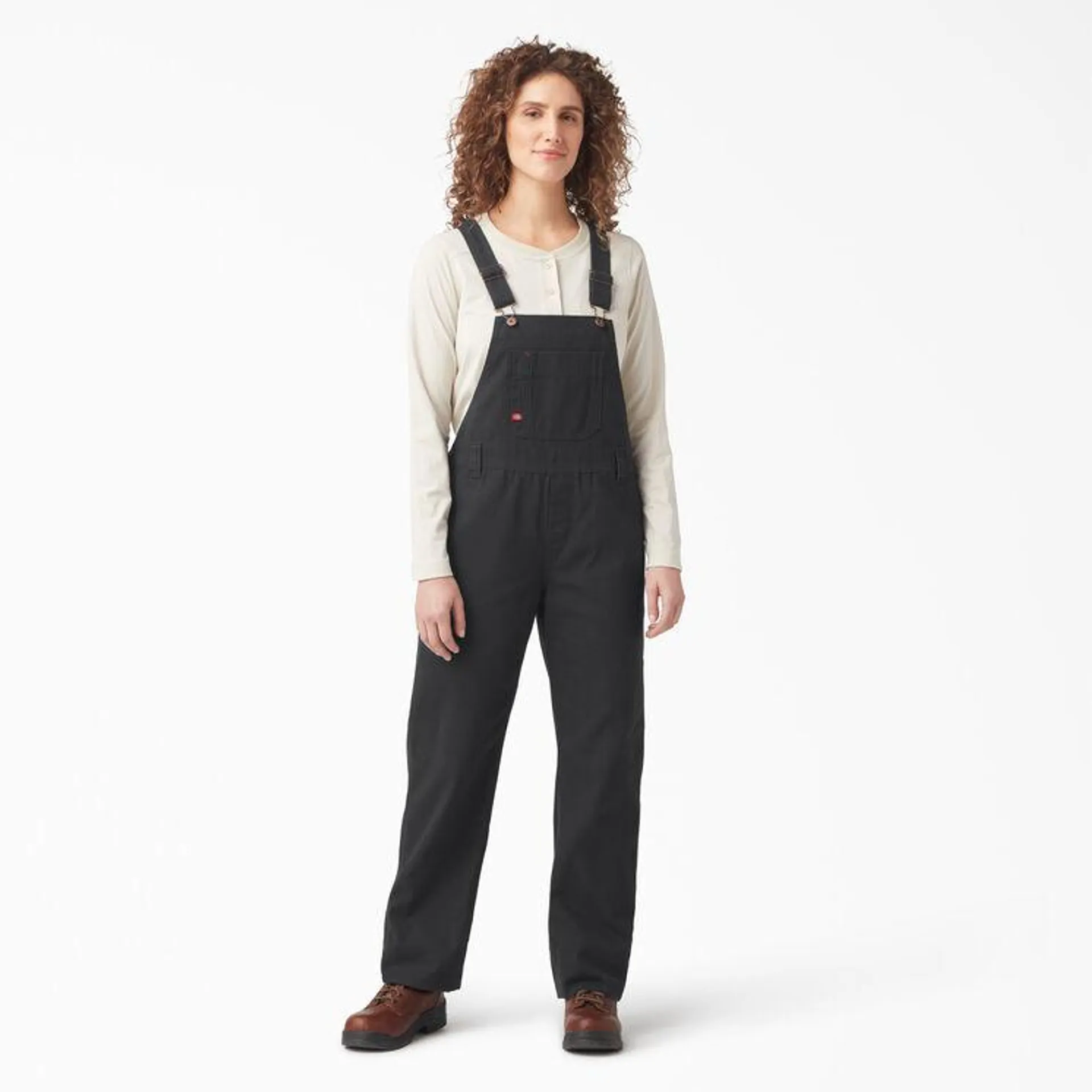 Women's Relaxed Fit Bib Overalls, Rinsed Black