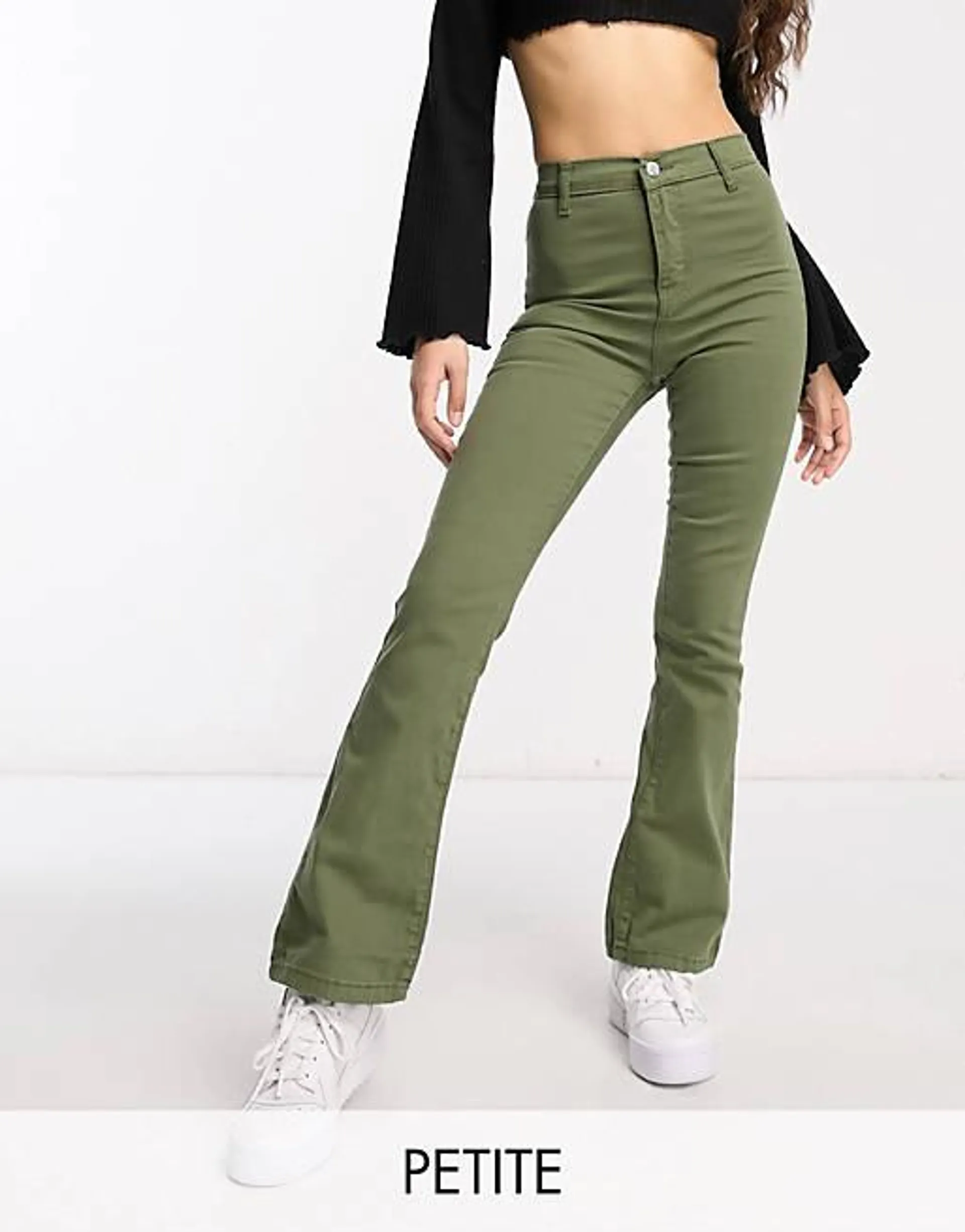 Don't Think Twice Petite - Bianca - Jeans a fondo ampio stile disco a vita alta kaki