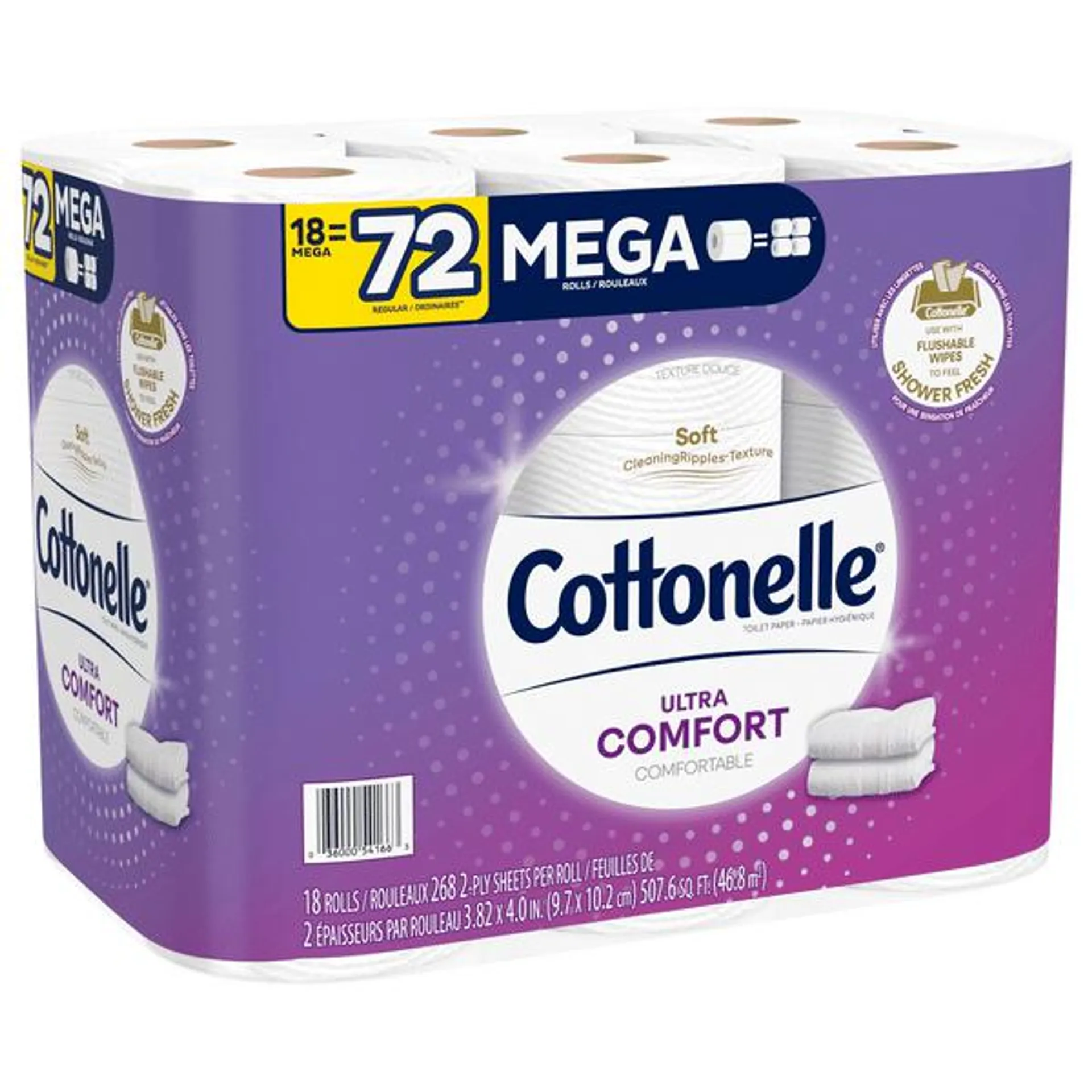 Cottonelle Toilet Paper, Ultra Comfort, 72 Mega Rolls, 2-Ply