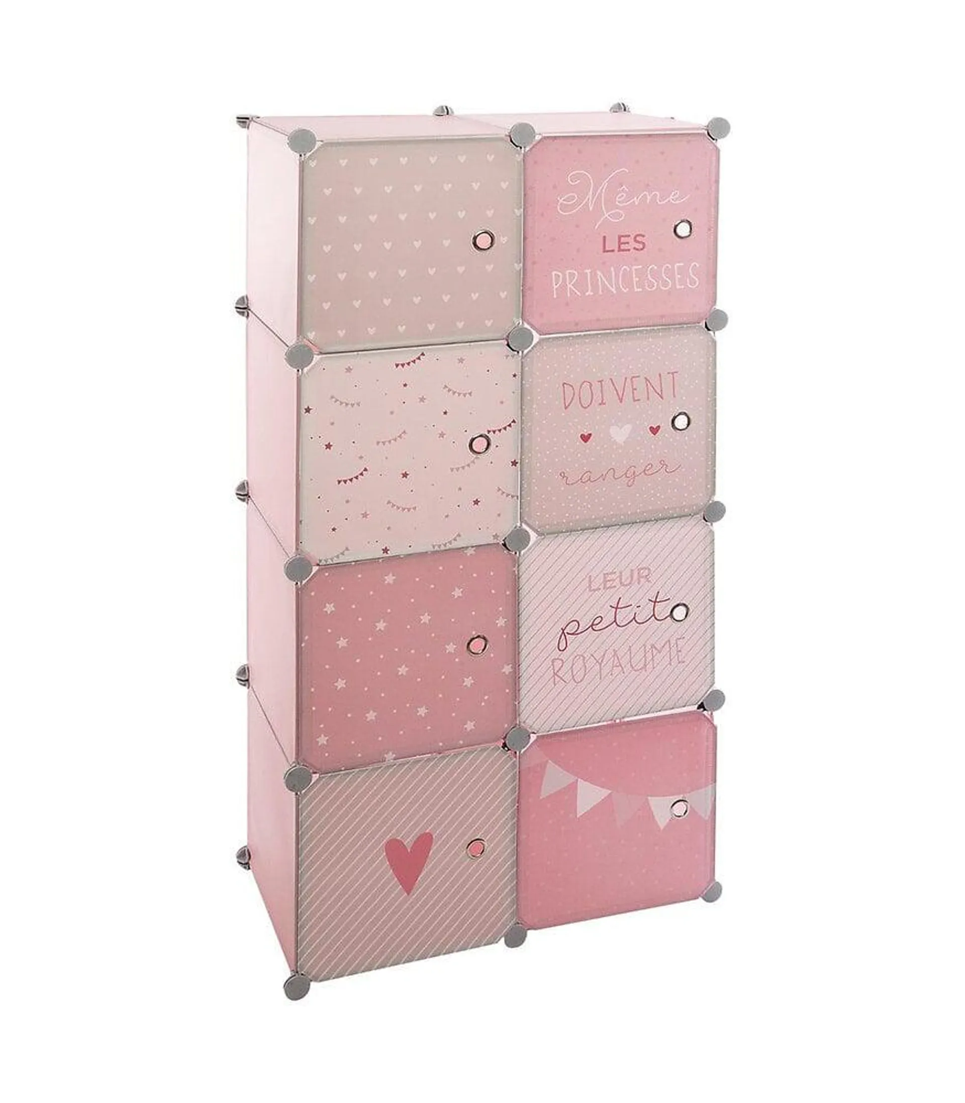 Armoire Enfant avec Rangement et Penderie modulable Rose H 124 cm