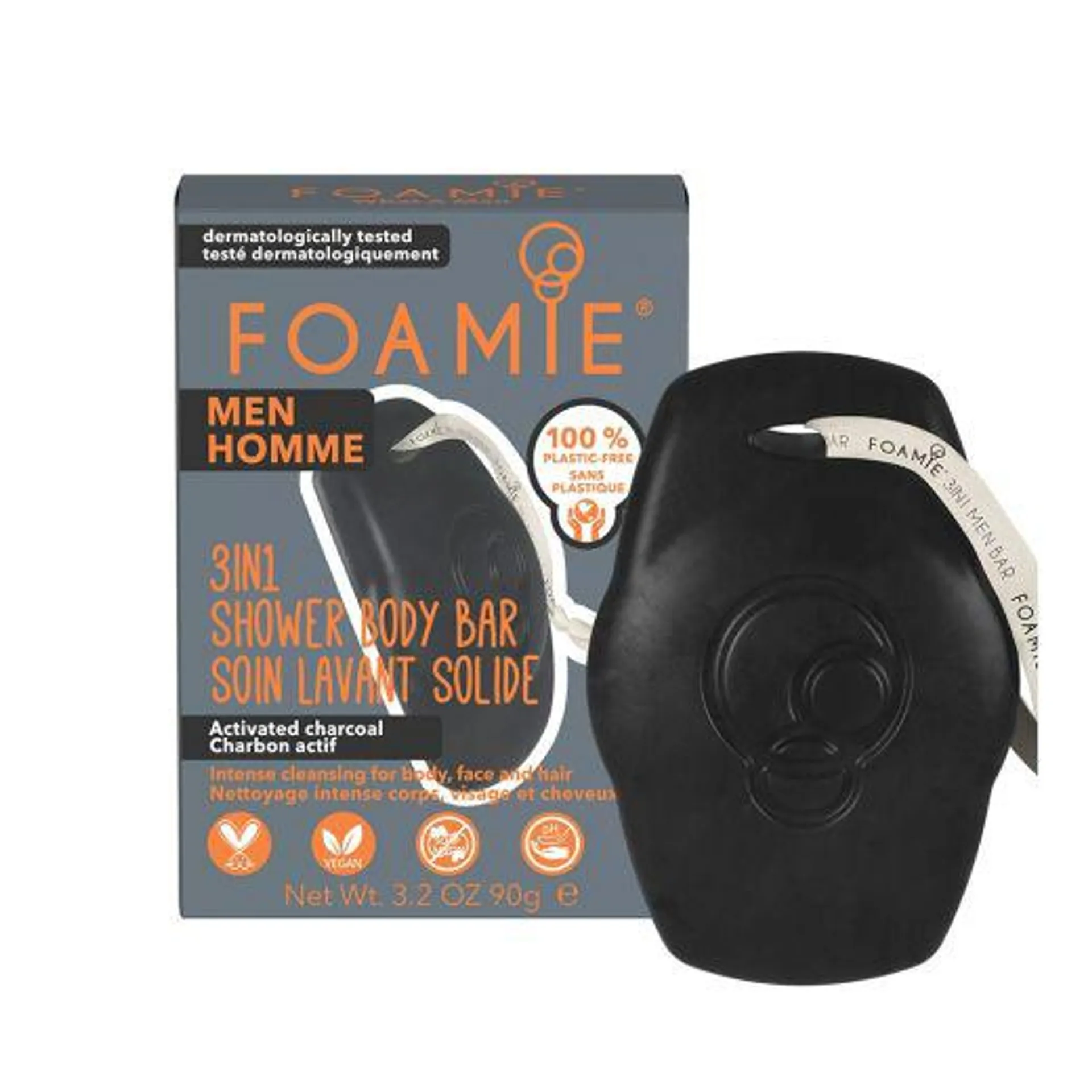 FOAMIE 3 in 1 Shower Body Bar - Charcoal, Rosewood and Tonka bean
