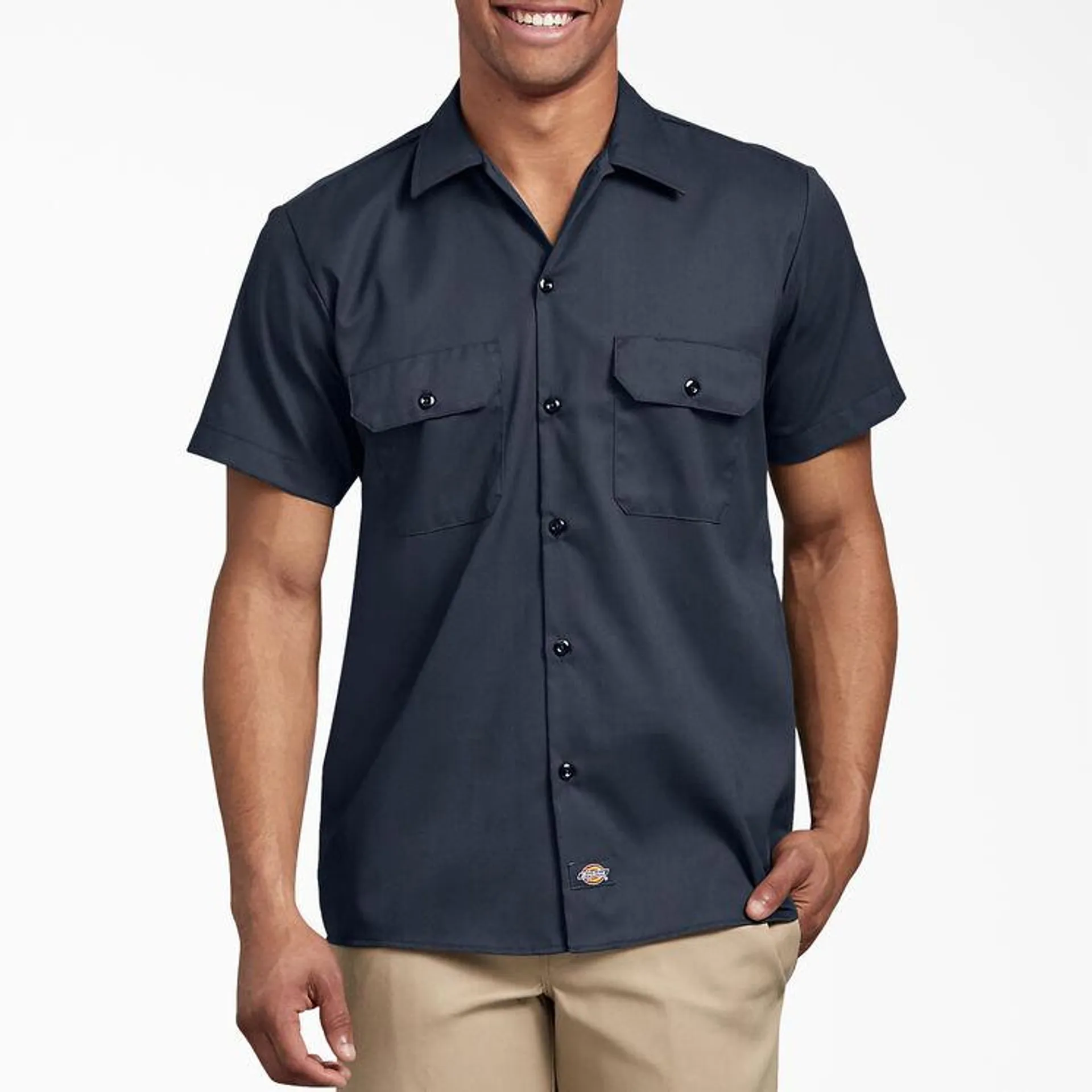 Slim Fit Short Sleeve Work Shirt, Dark Navy
