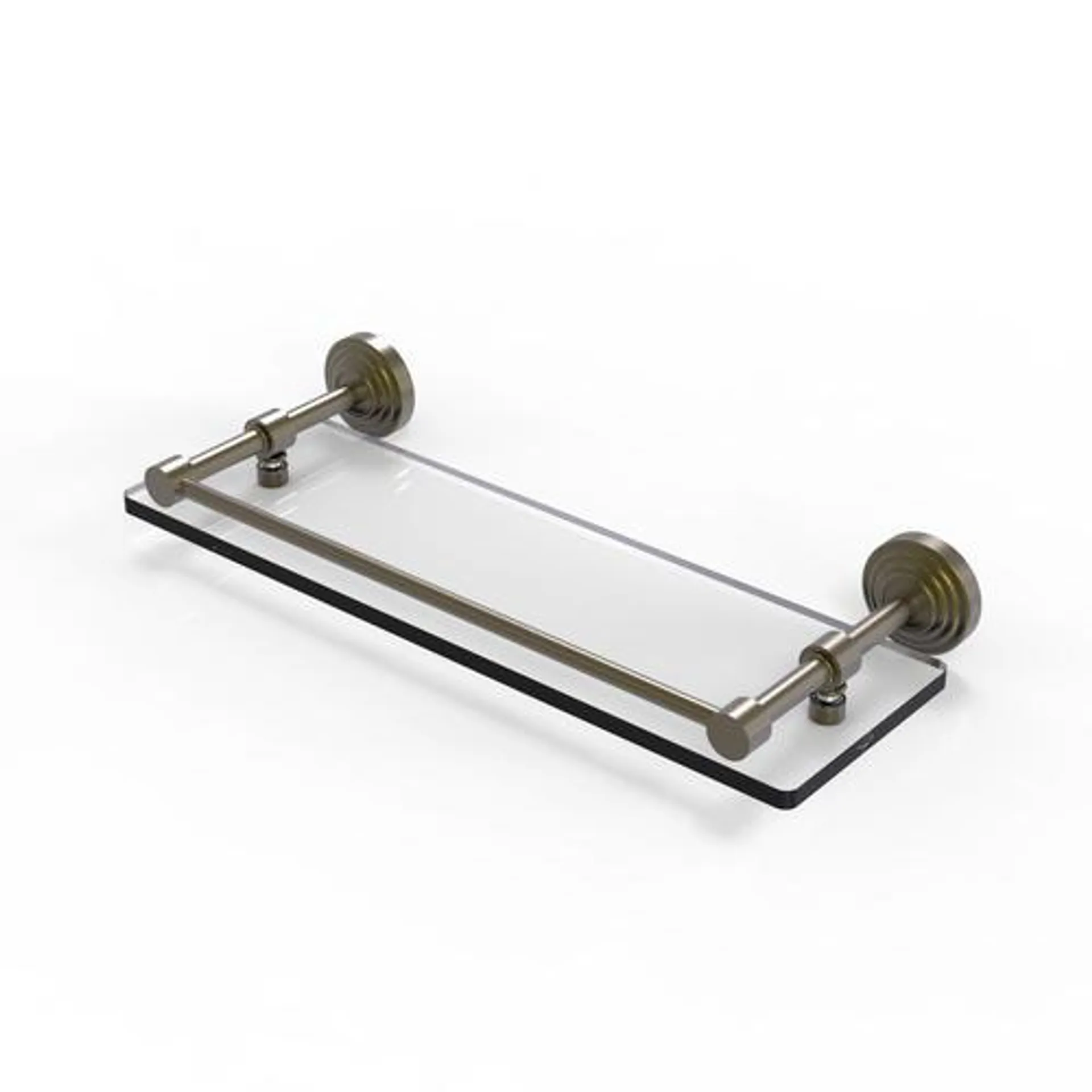 Allied Brass Waverly Place 16" Antique Brass Tempered Glass Bathroom Shelf with Gallery Rail