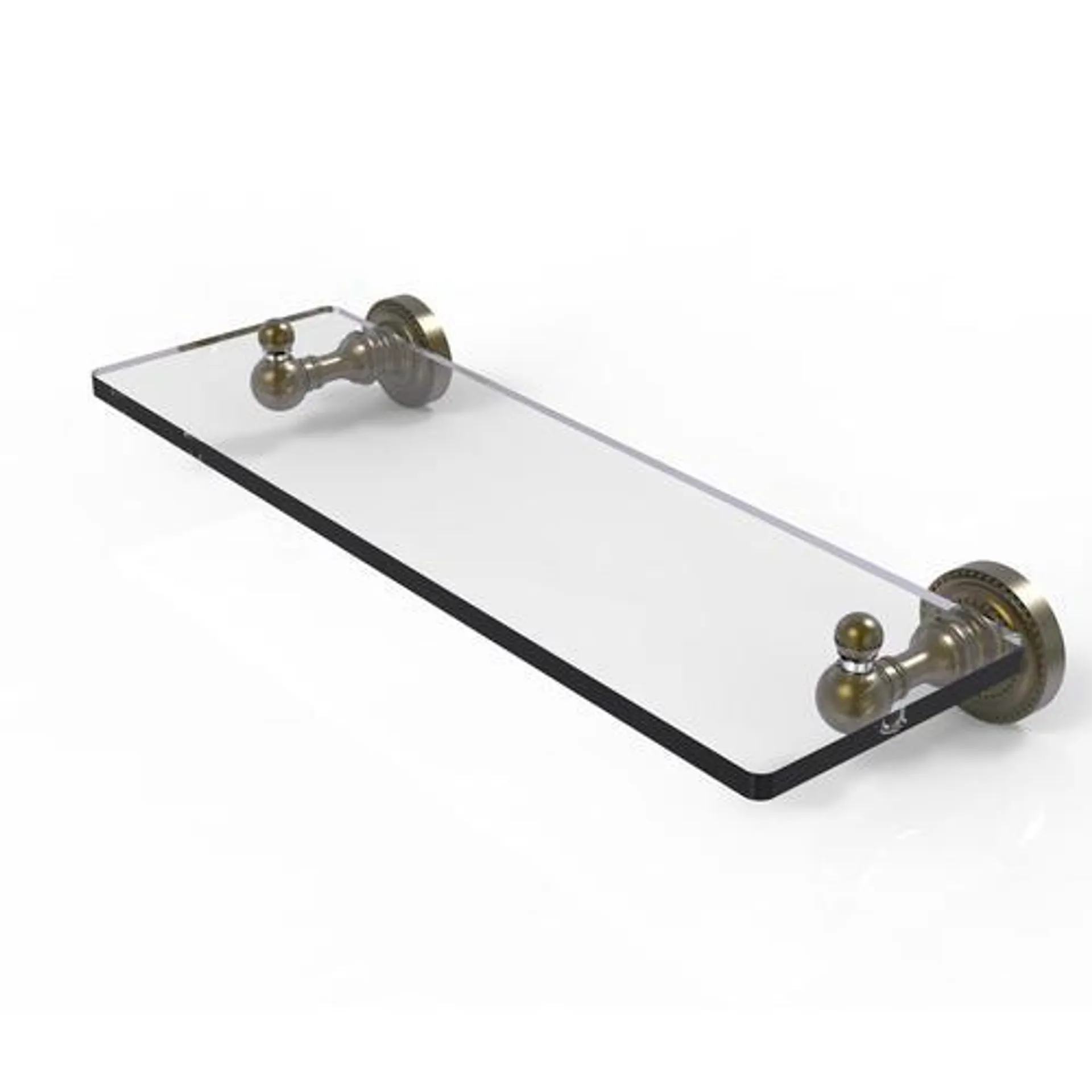 Allied Brass Dottingham 16" Antique Brass Glass Bathroom Shelf with Beveled Edges