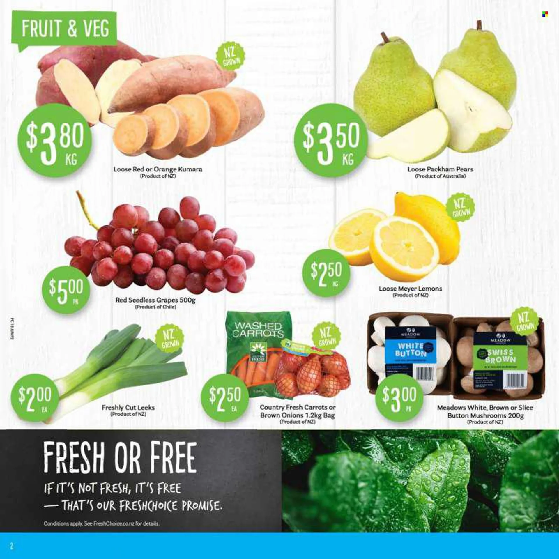 Fresh Choice mailer - 13.06.2022 - 19.06.2022 - Sales products - mushroom, carrots, onion, grapes, seedless grapes, pears, orange, lemons. Page 2.