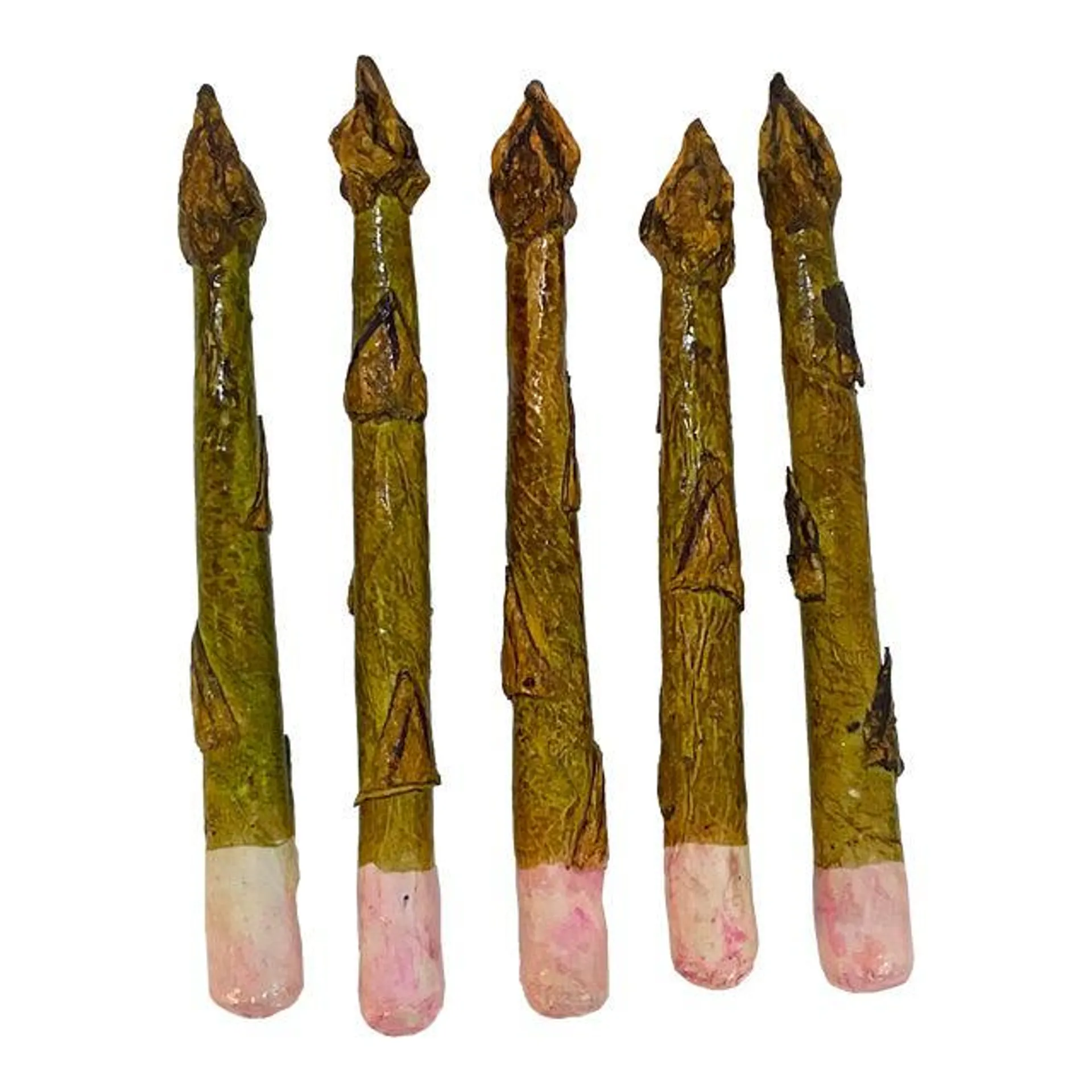1990s Vintage Lacquered Paper Mache Stalks of Asparagus - Set of 5.