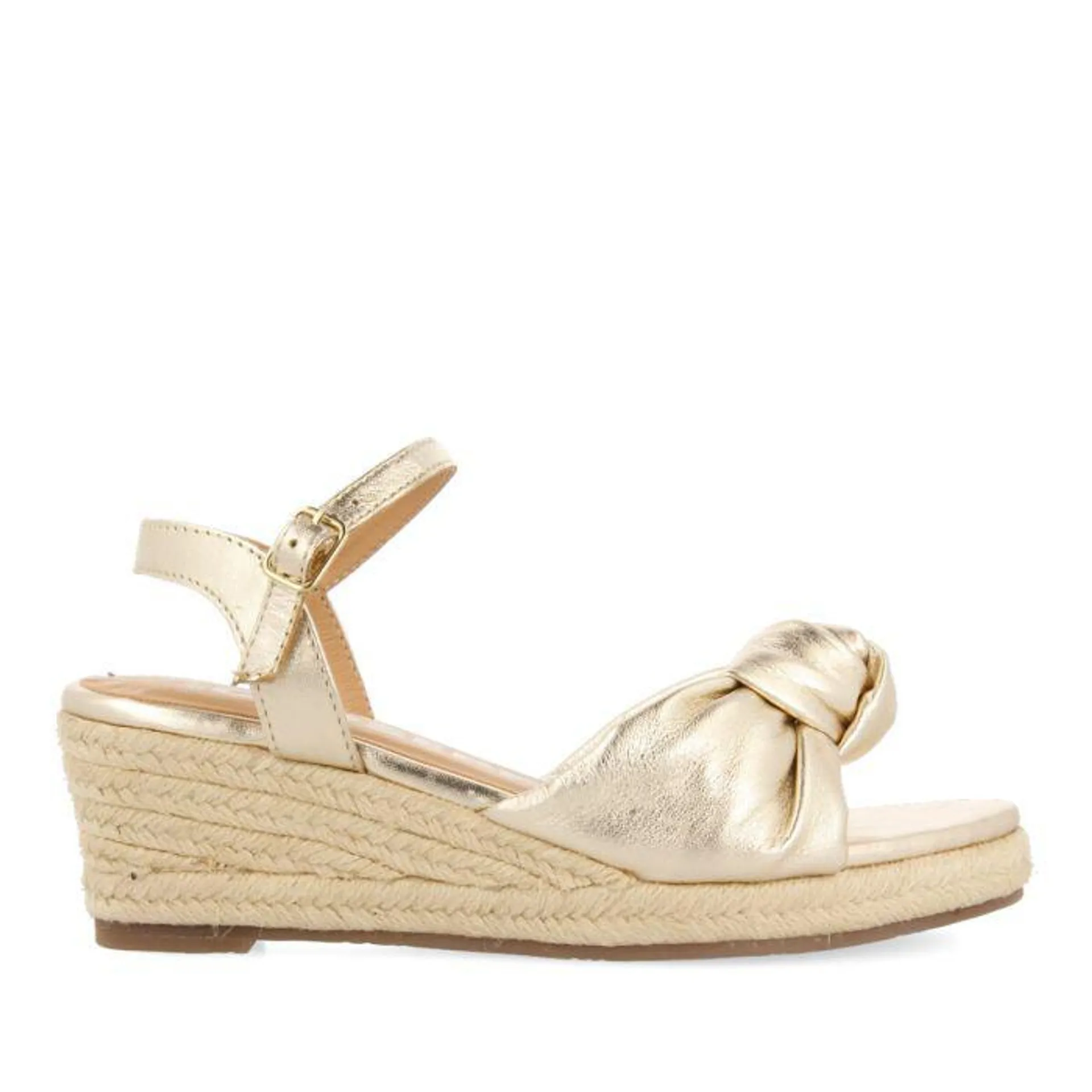 Gamboa women's gold leather sandals with jute wedges