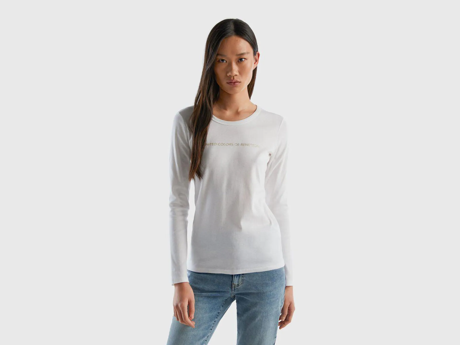 T-shirt bianca a manica lunga 100% cotone