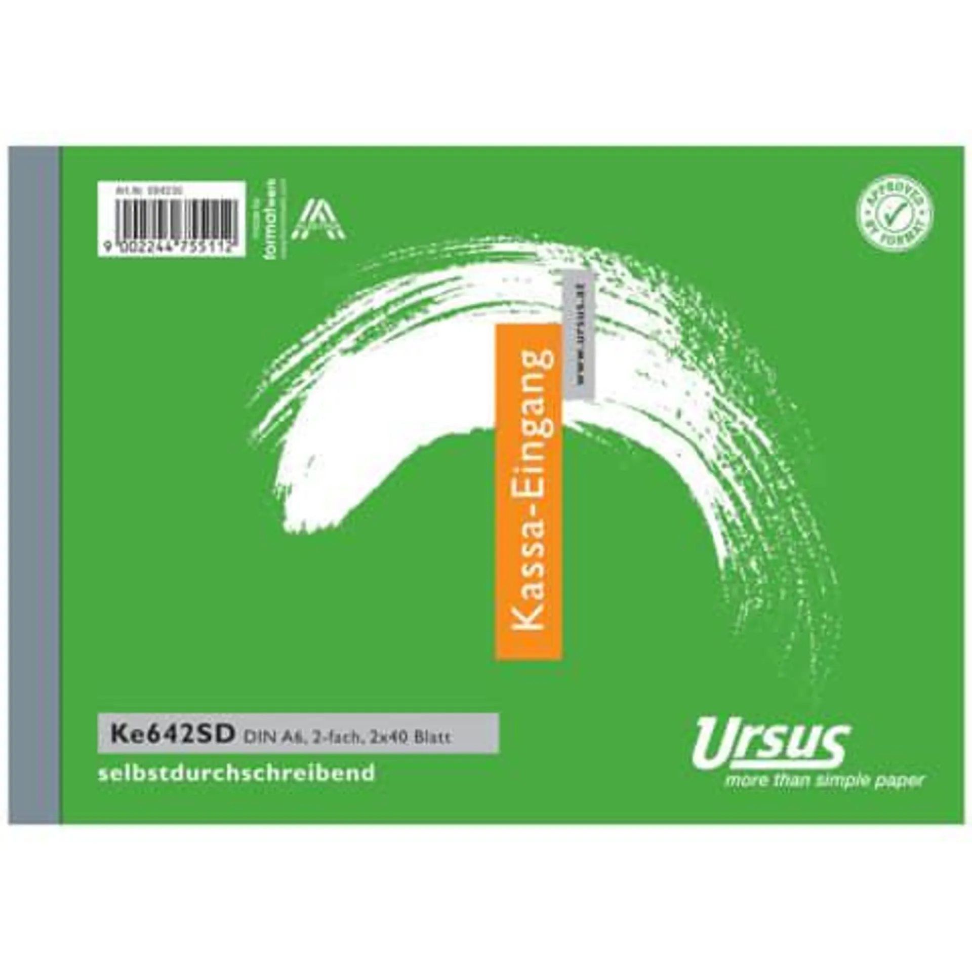 Kassa-Eingangsbuch A6 quer 2x40Blatt selbstdurchschreibend URSUS Style Ke642SD 094230