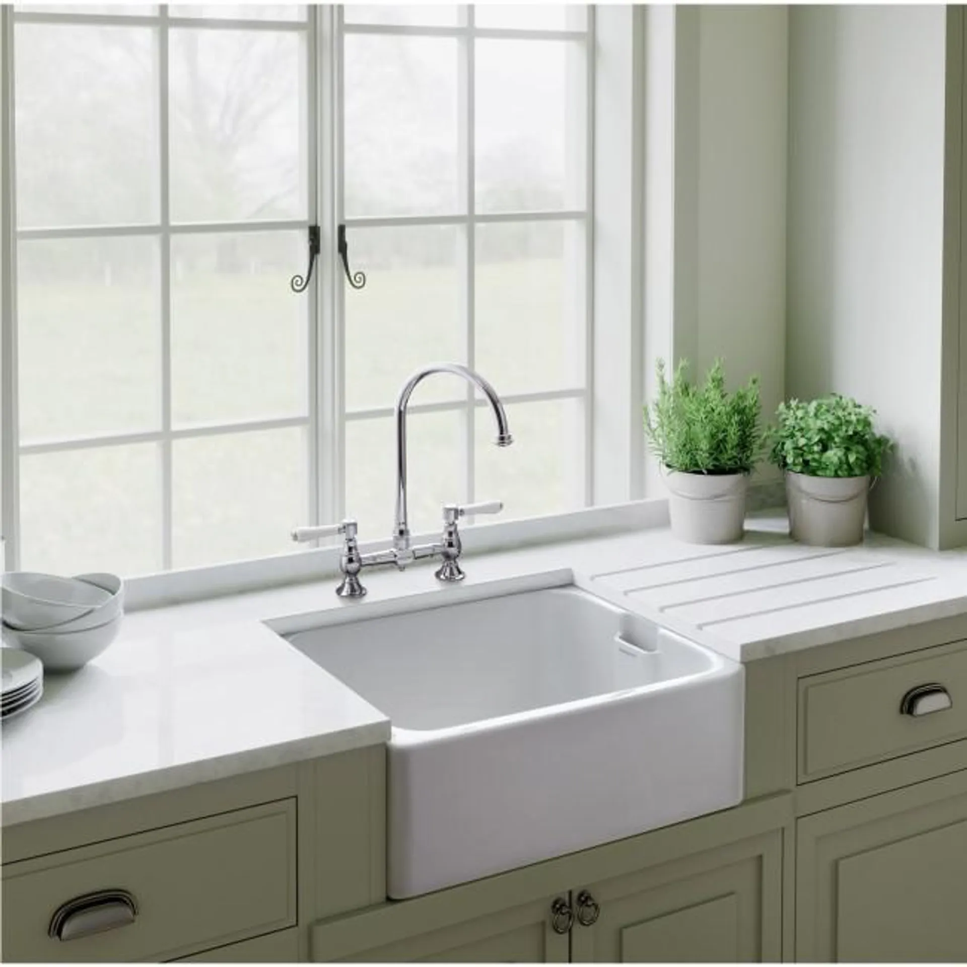 Belfast Single Bowl White Ceramic Kitchen Sink - Rangemaster