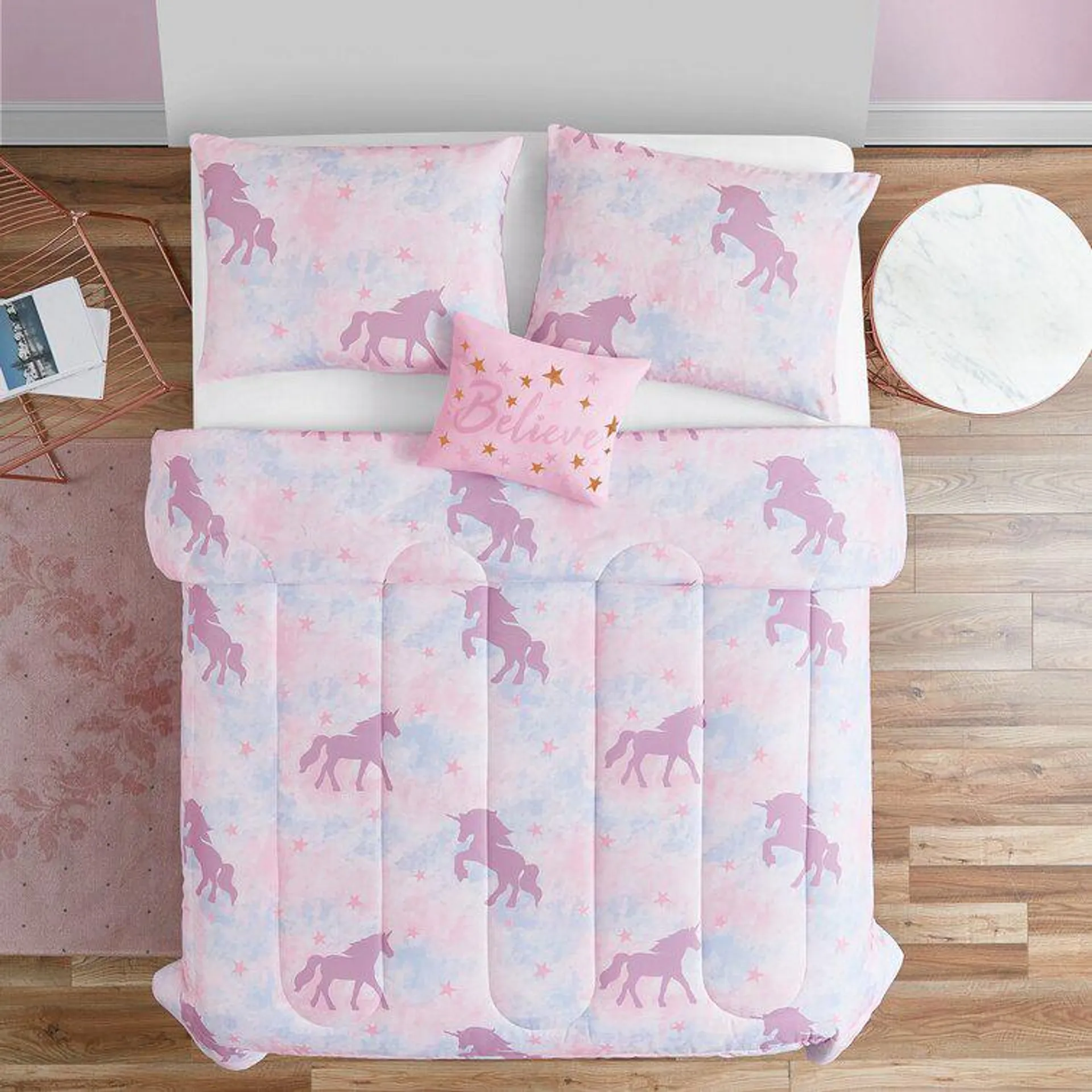Cotillard Pink Microfiber Reversible Modern & Contemporary Comforter Set