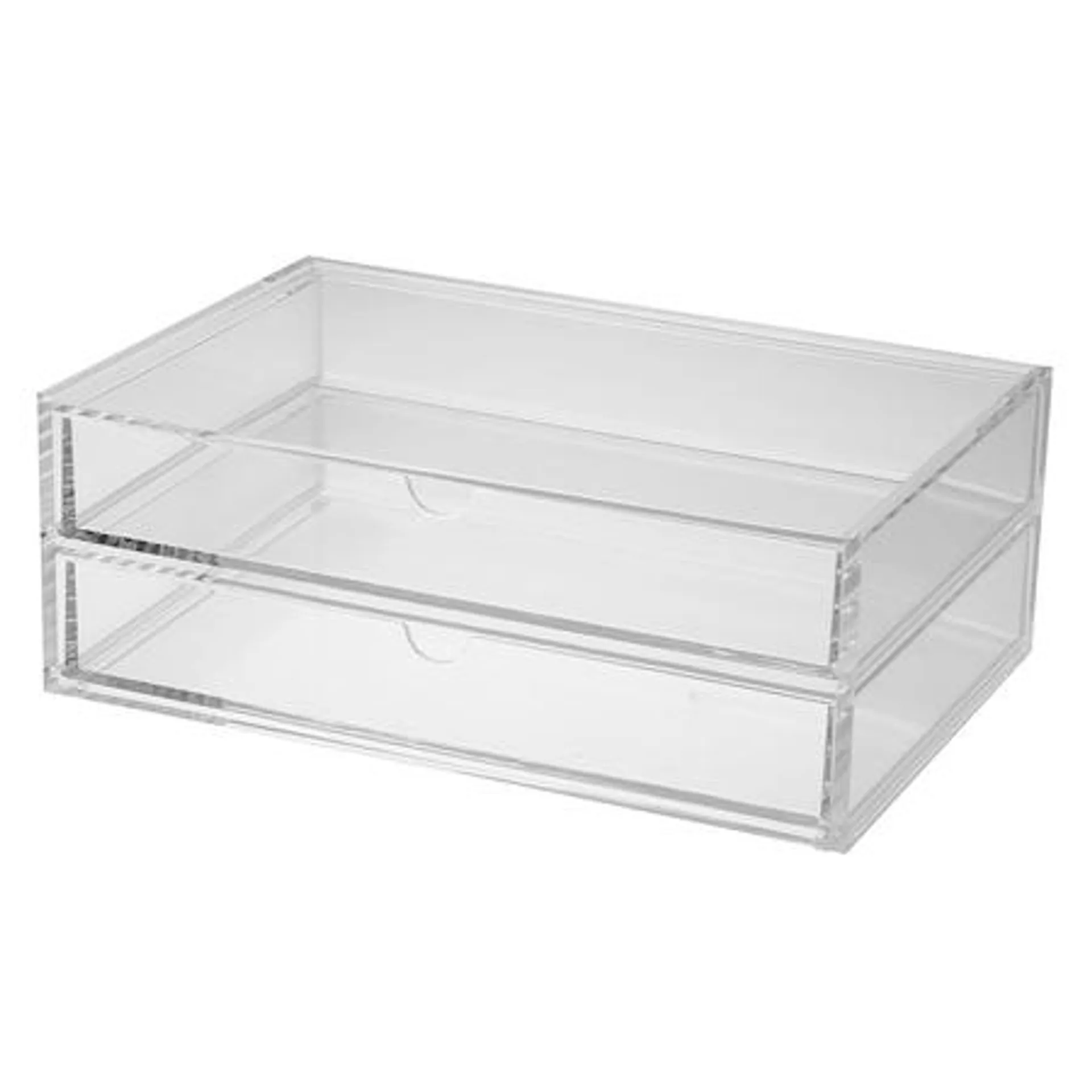 Stackable Acrylic Storage Case with 2 Layered Drawer, W 25.5 x D 17 x H 9.5 cm