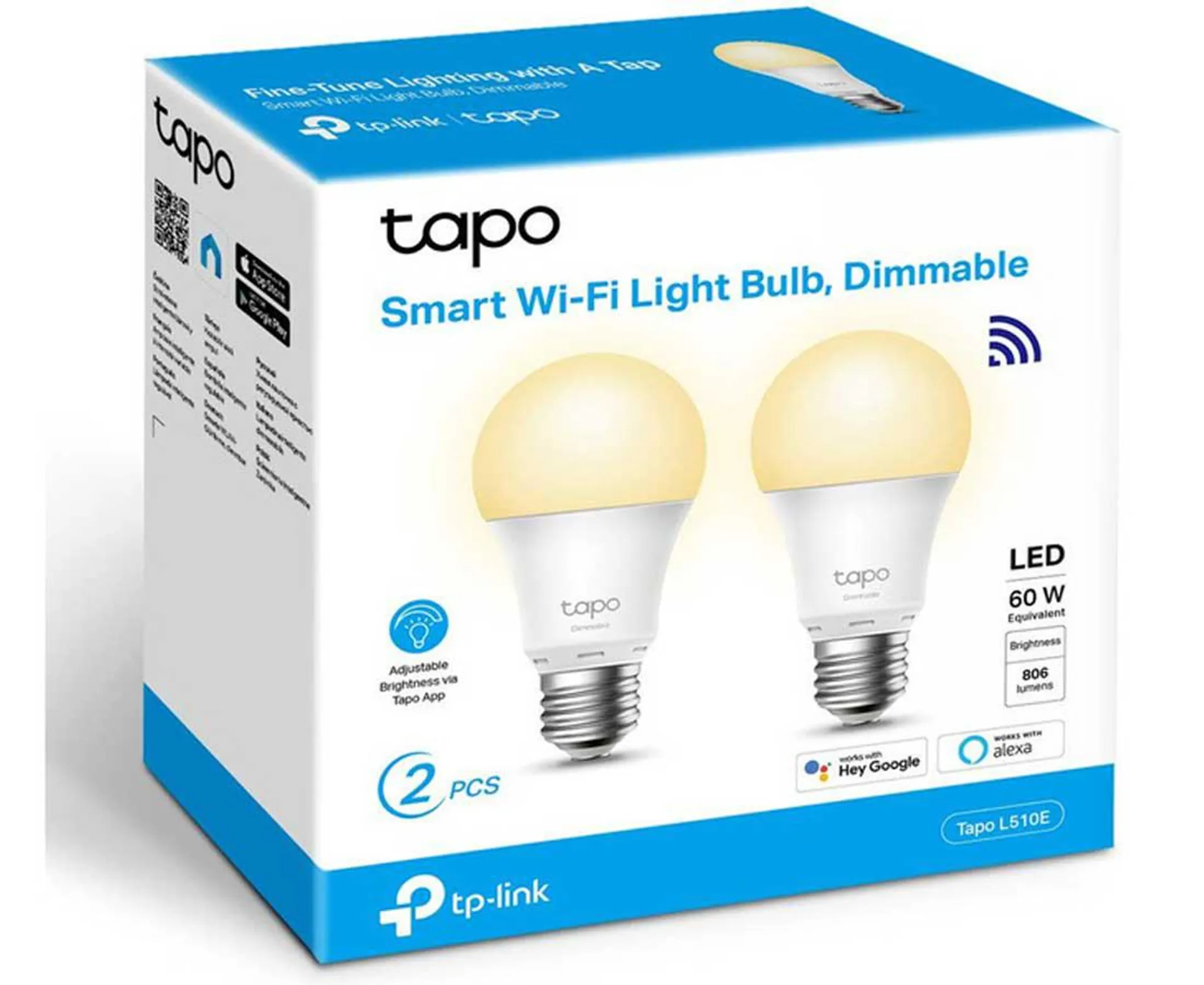 Tapo Smart Wi-Fi Dimmable Light Bulb | L510E | 2 Pack