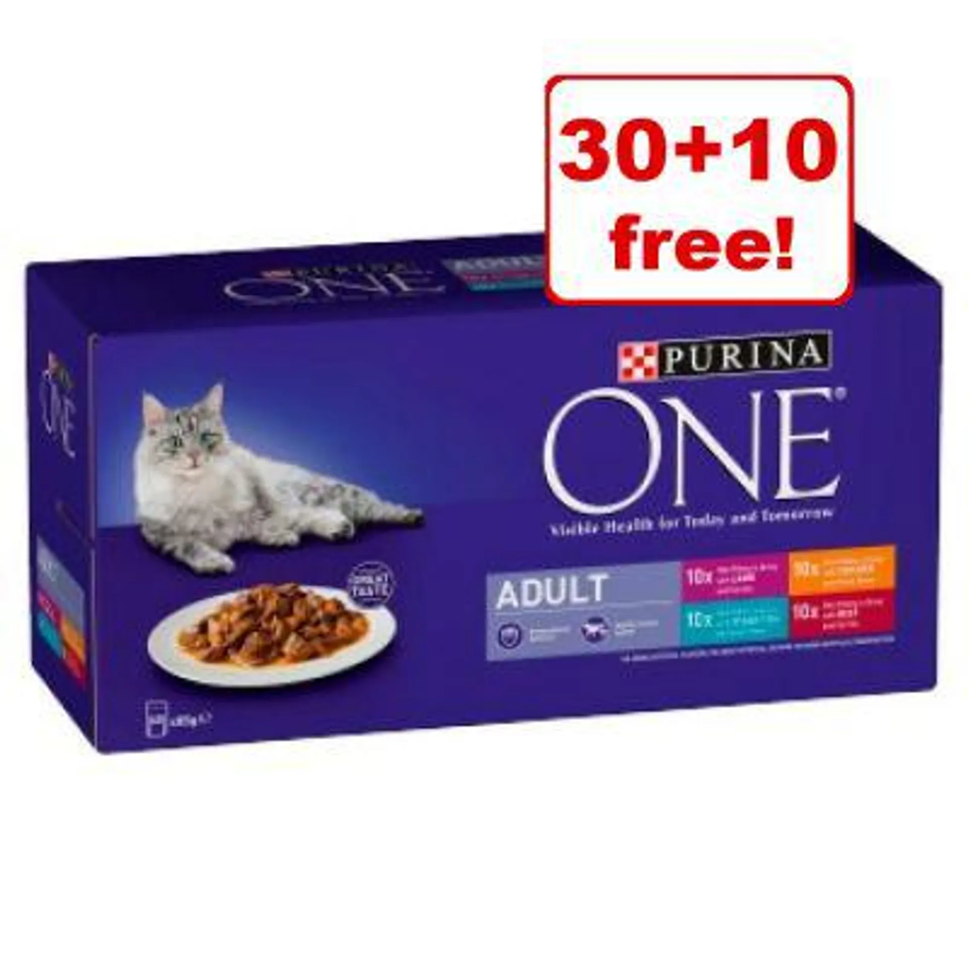 40 x 85g Purina ONE Adult Wet Cat Food - 30 + 10 Free!*