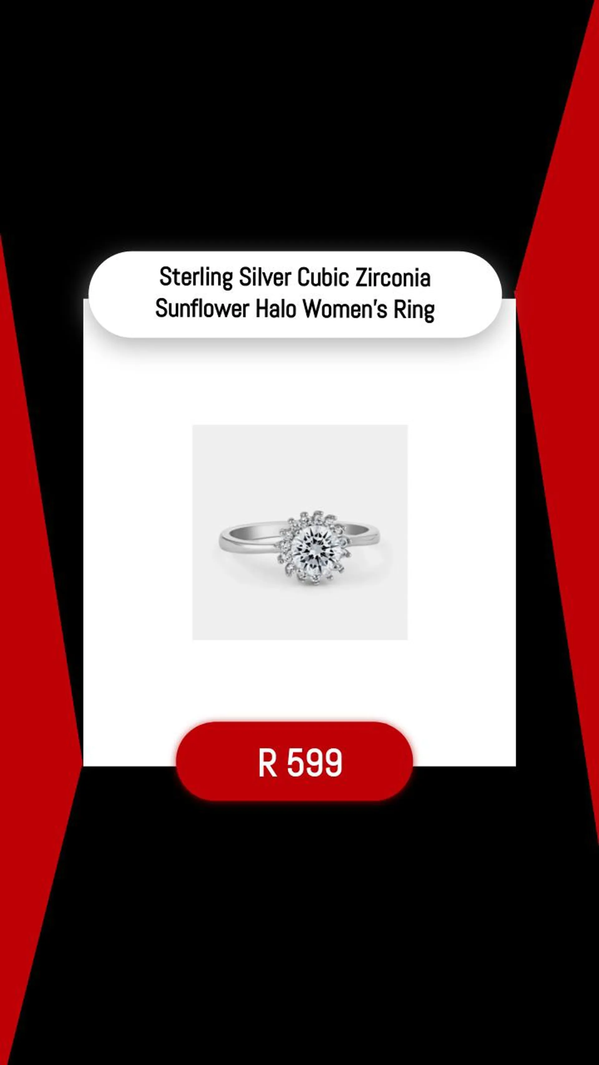Sterling Silver Cubic Zirconia Sunflower Halo Women’s Ring