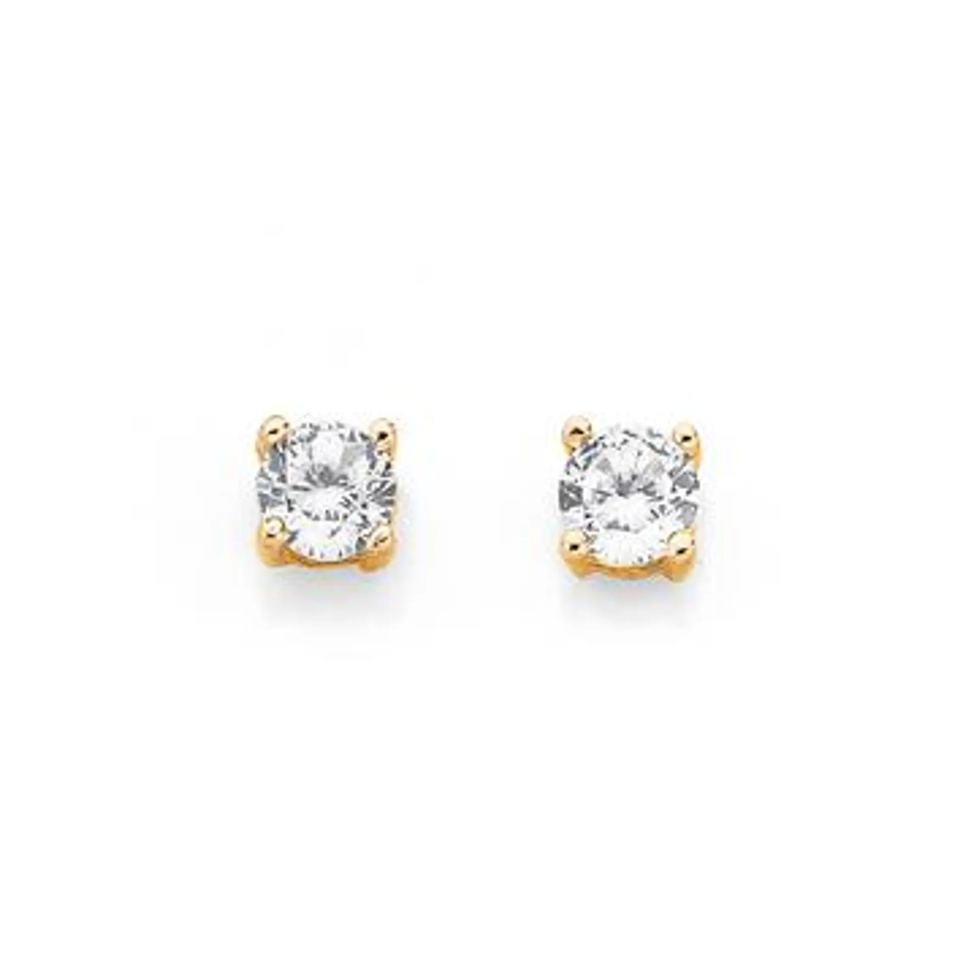 9ct Gold, Cubic Zirconia 3mm Round Stud Earrings