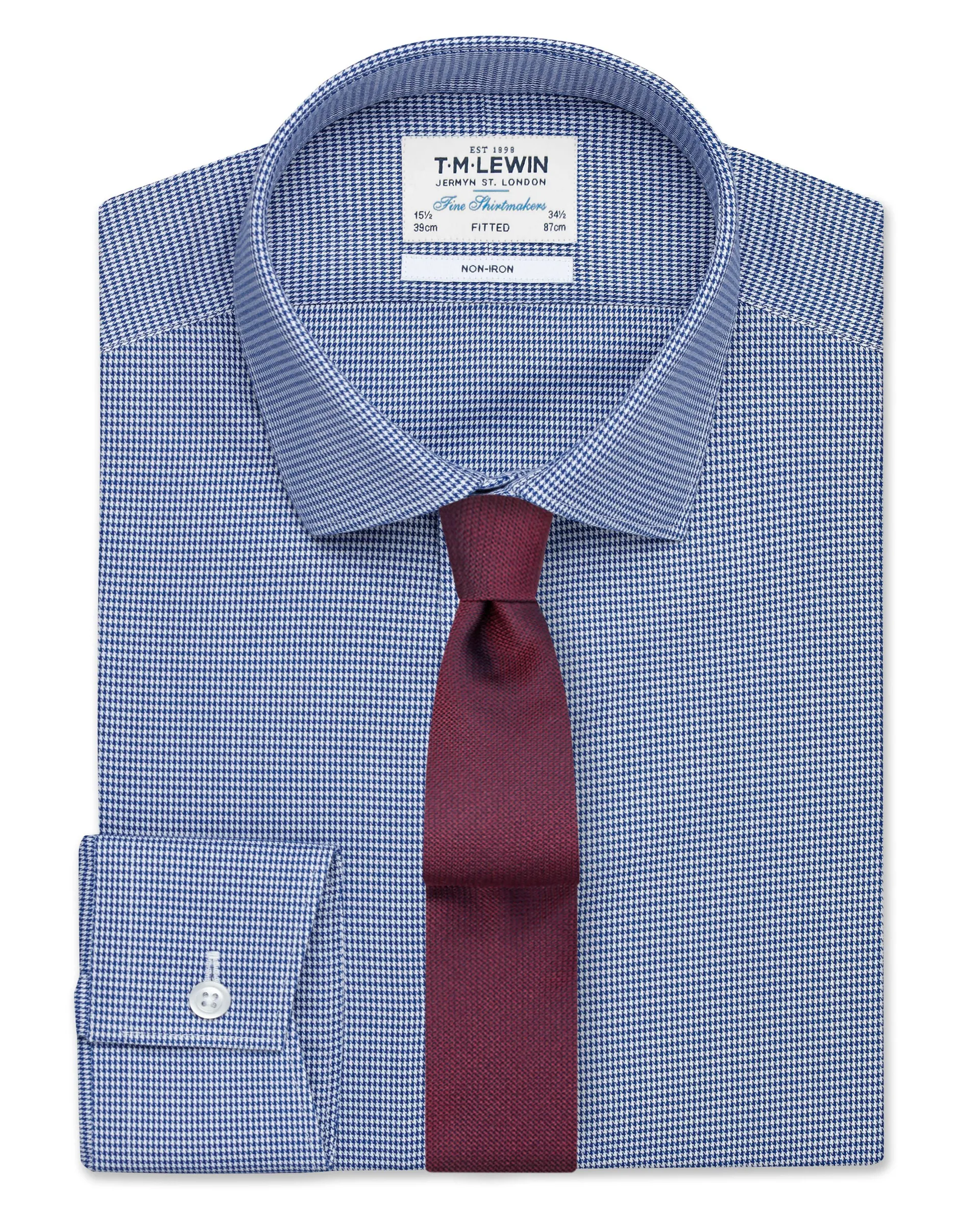 Non-Iron Navy Dogtooth Fitted Shirt