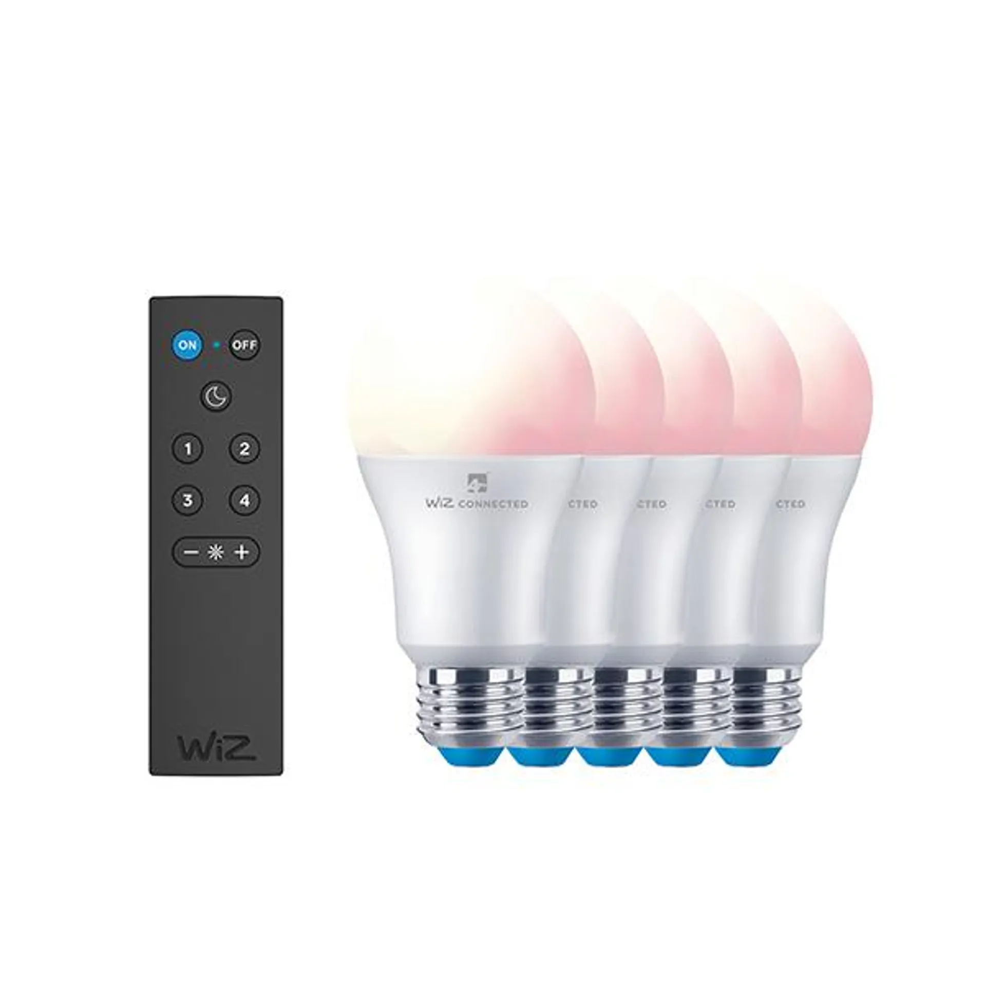 WiZ Smart White and Full Colour Light Bulb with WiFi and Bluetooth Connectivity Base Package - 5 x Light Bulbs & 1 x Remote
