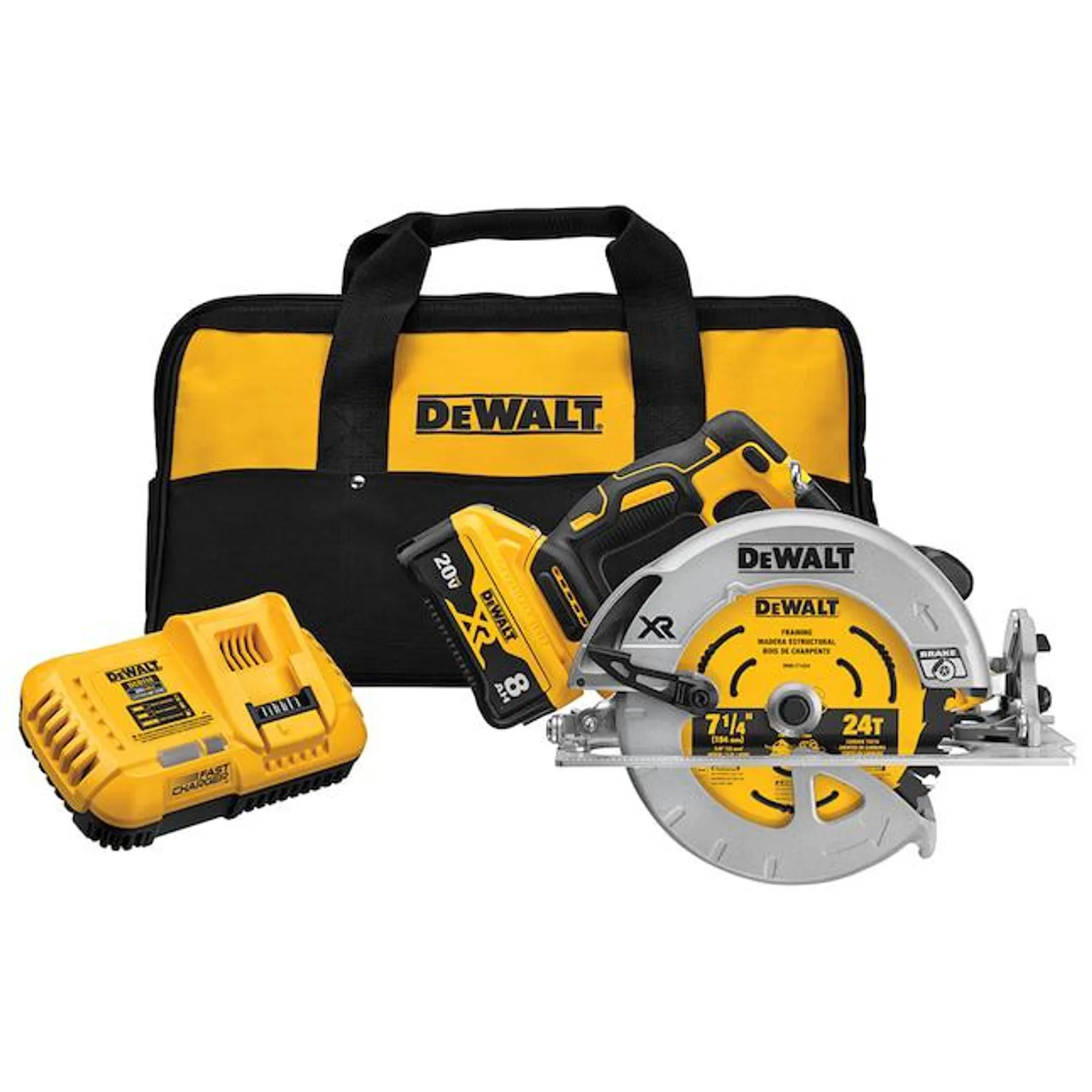 DEWALT XR POWER DETECT 20-volt Max 7-1/4-in Brushless Cordless Circular Saw Kit Circular Saw (1-Batteries and Charger Included)