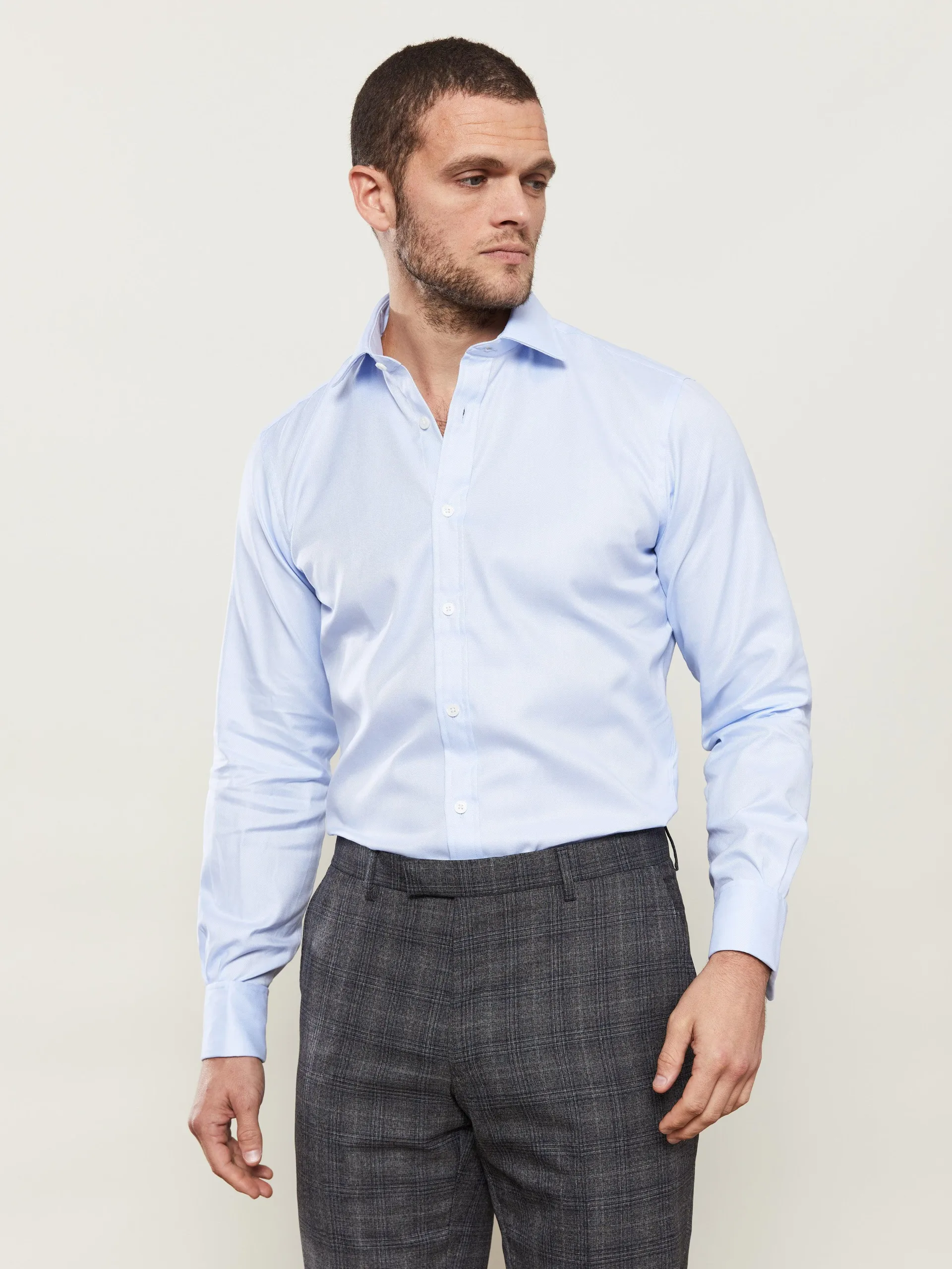 Sky Blue Twill Super Fitted Double Cuff Shirt