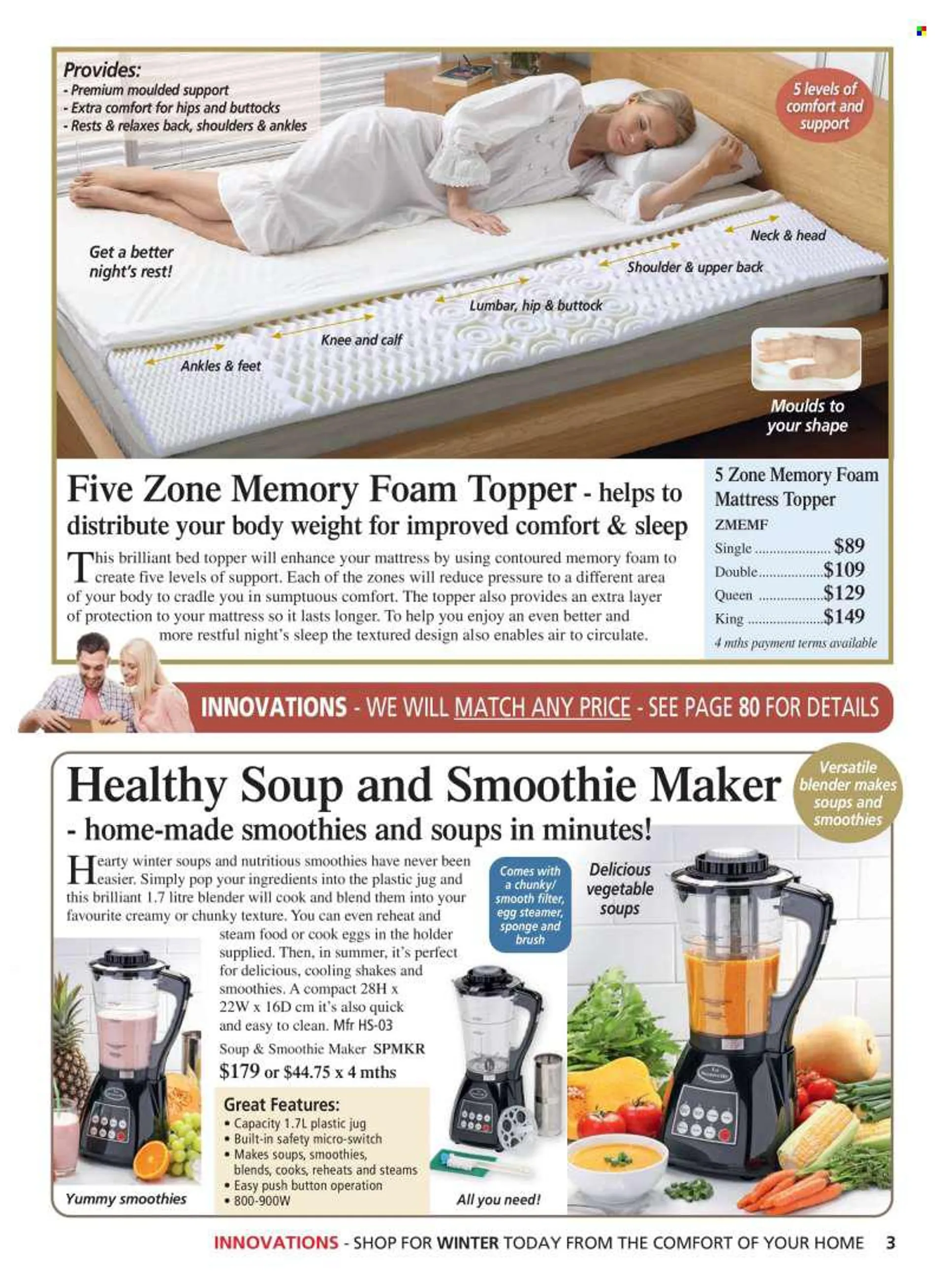 Innovations mailer - Sales products - Holder, topper, mattress protector, blender. Page 3.