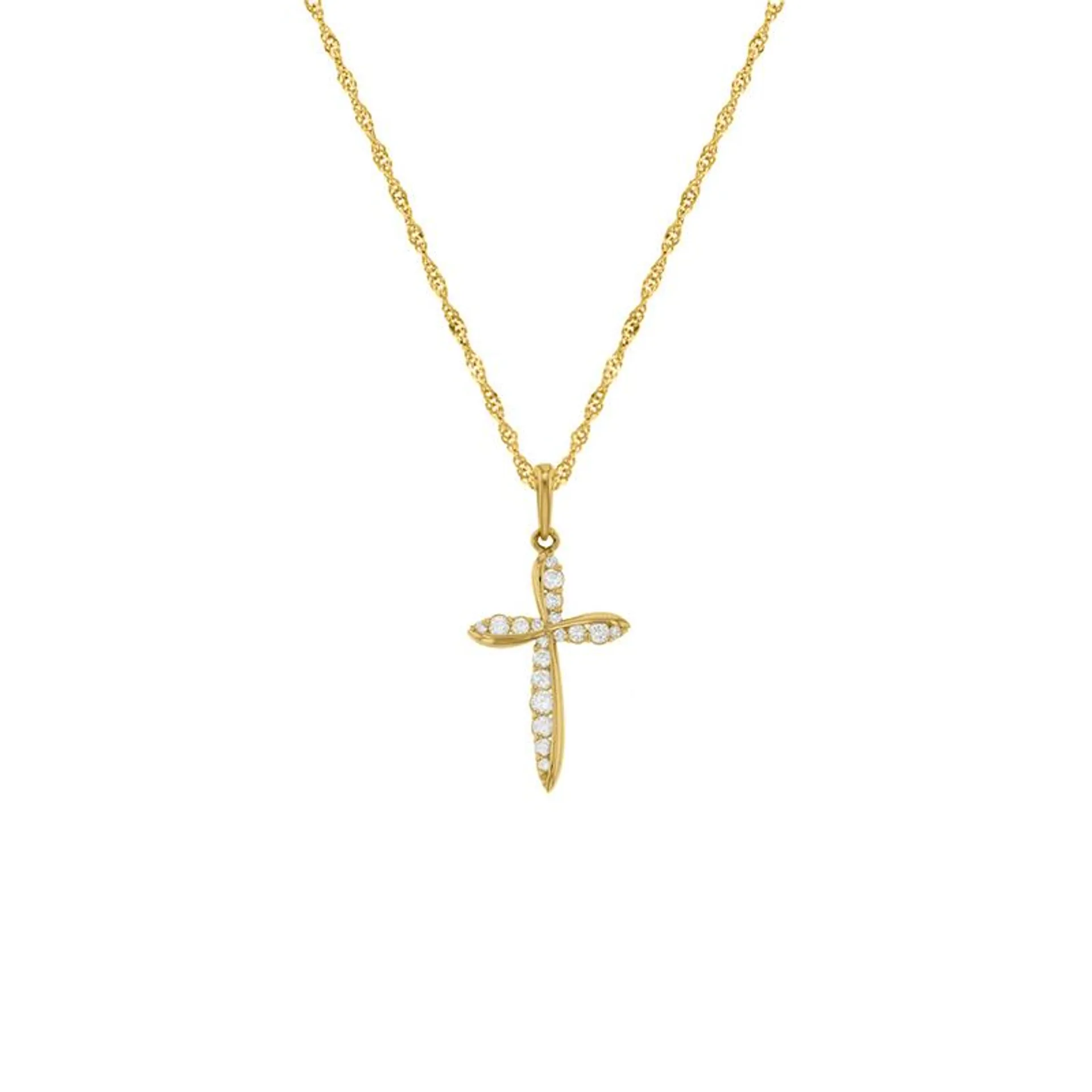 9ct Gold Swirl Cubic Zirconia Cross on a Silver/Gold Chain