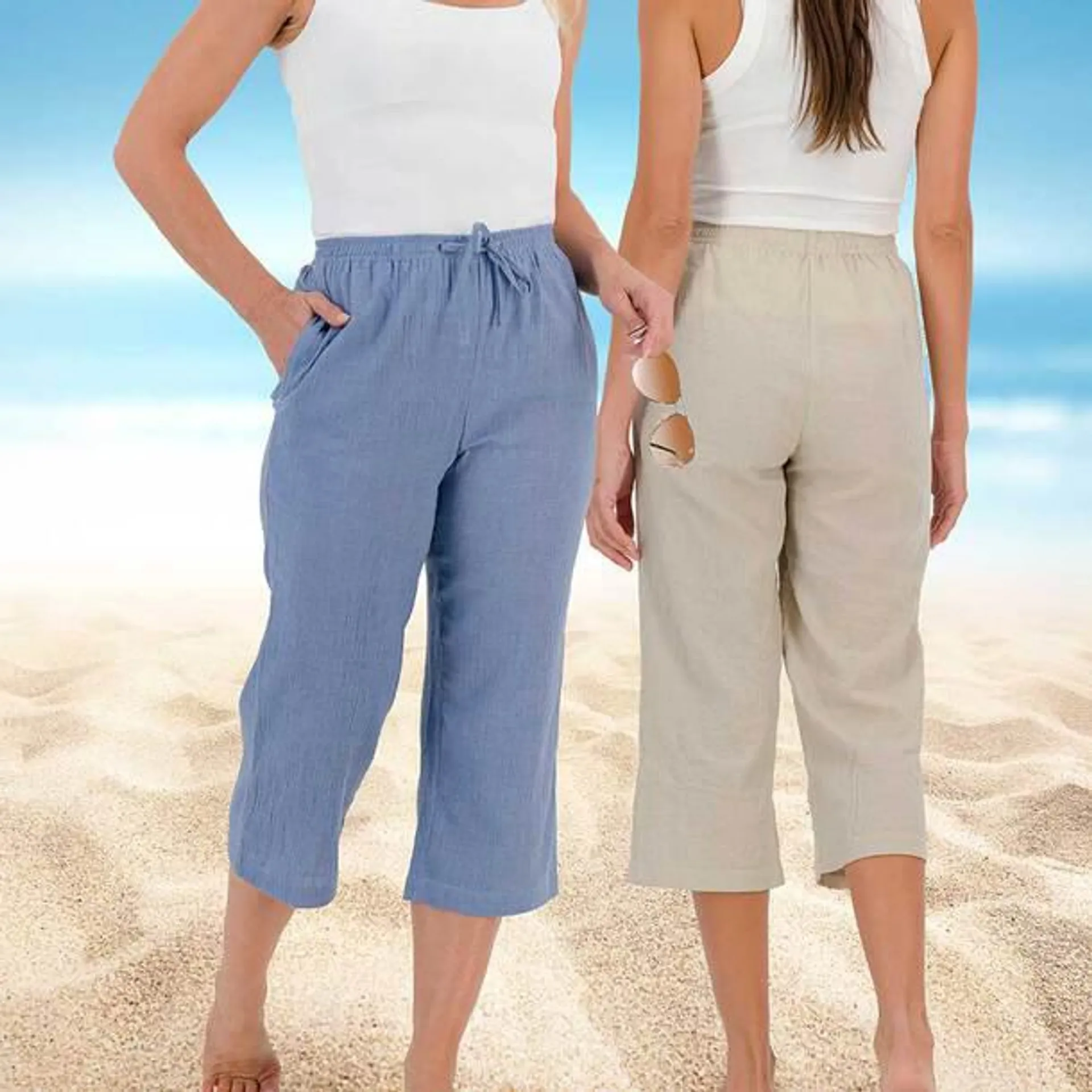 TWO PACK - Seersucker Cropped Trousers