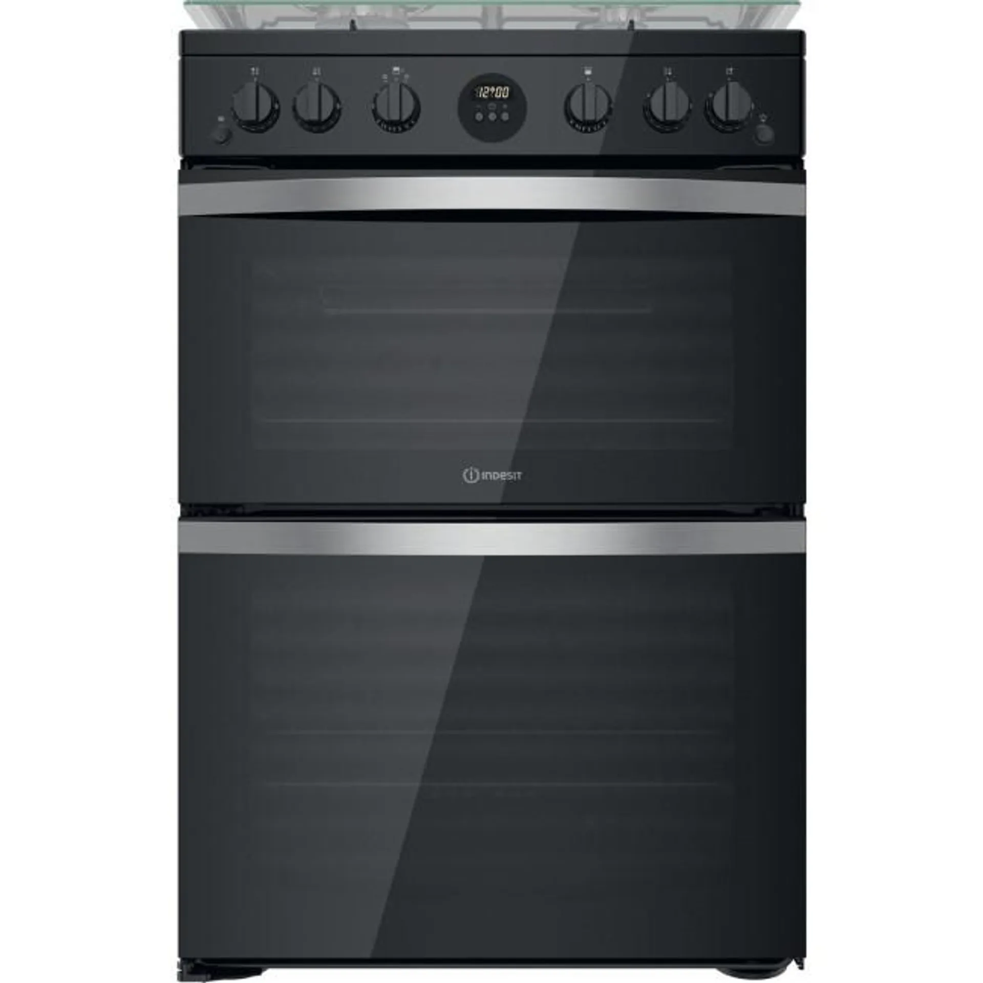 Indesit 60cm Double Oven Gas Cooker with Catalytic Liners - Black