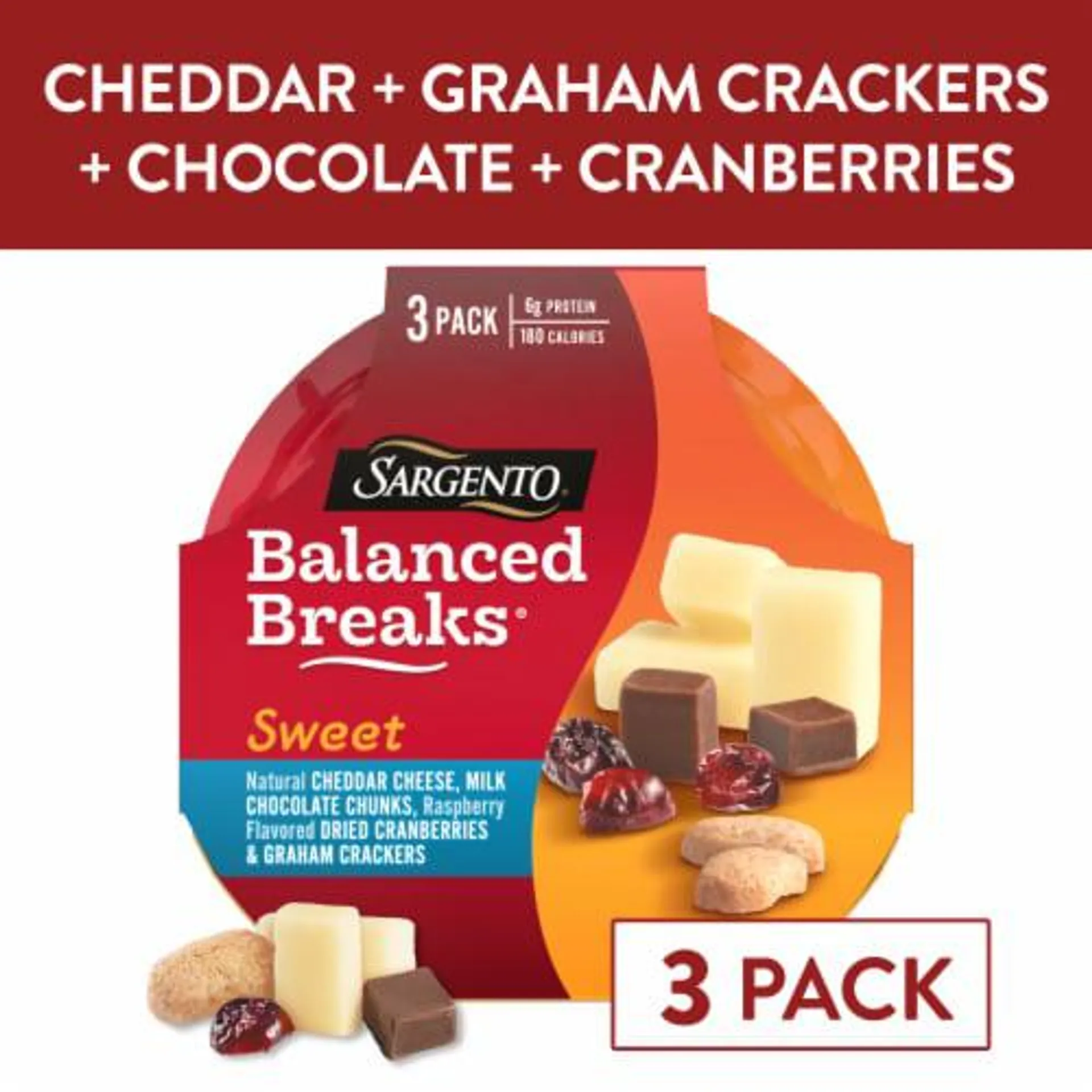 Sargento® Sweet Balanced Breaks Cheddar Cheese Chocolate Cranberries & Crackers Snack Packs