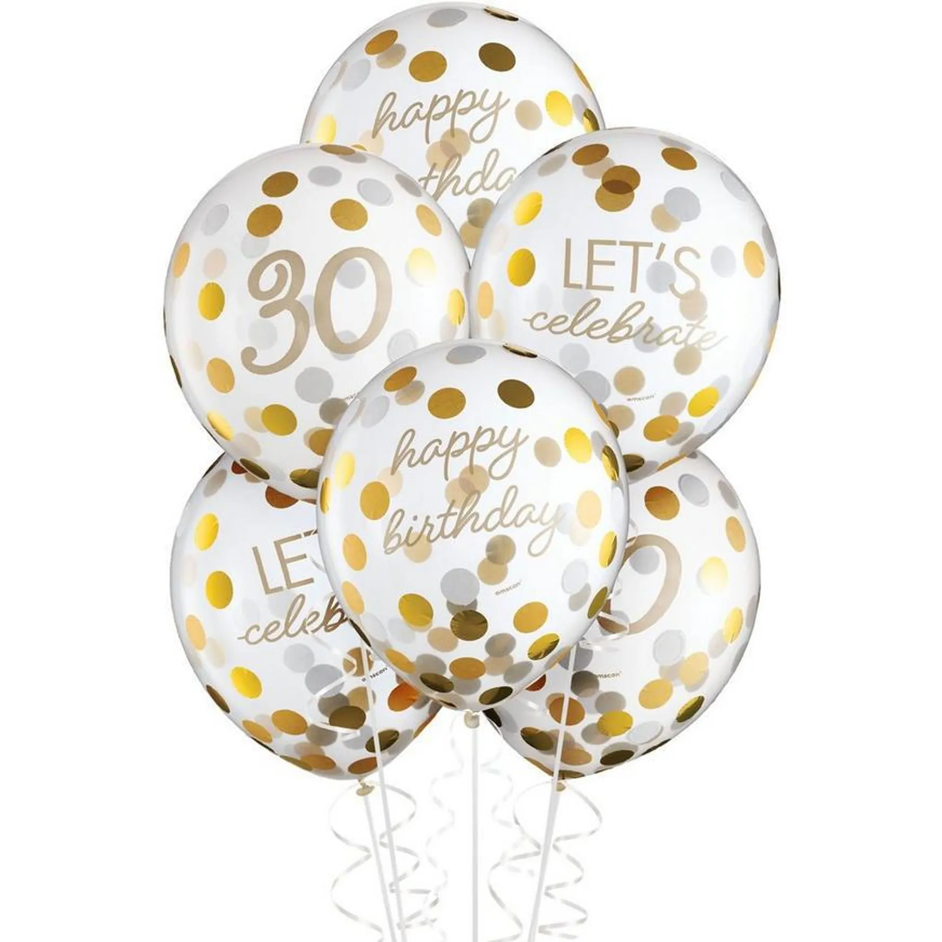 6ct, 12in, Metallic Golden Age 30th Birthday Latex Confetti Balloons