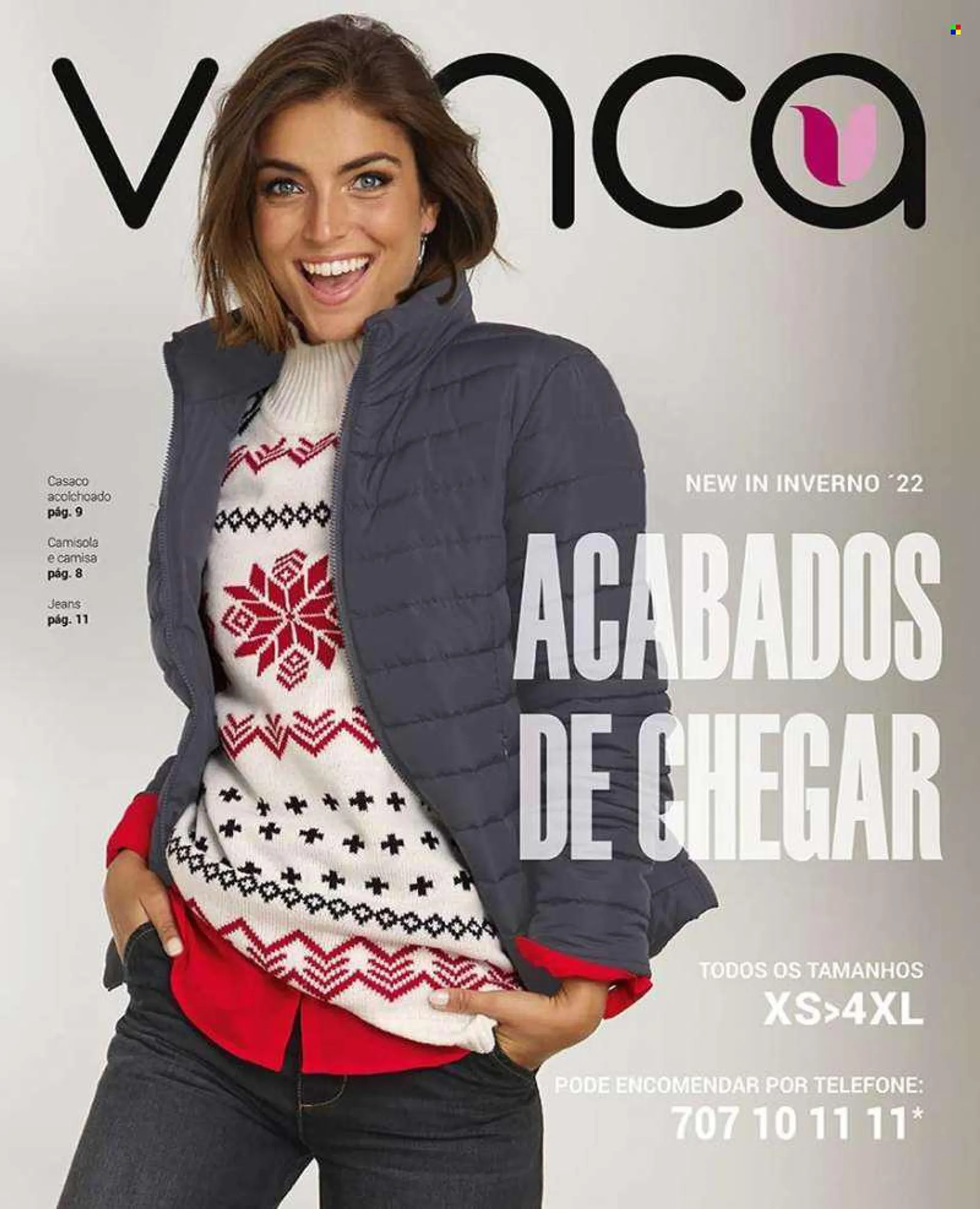 Folheto Venca - Produtos em promoção - casaco, jeans, camisa, camisola. Página 1.