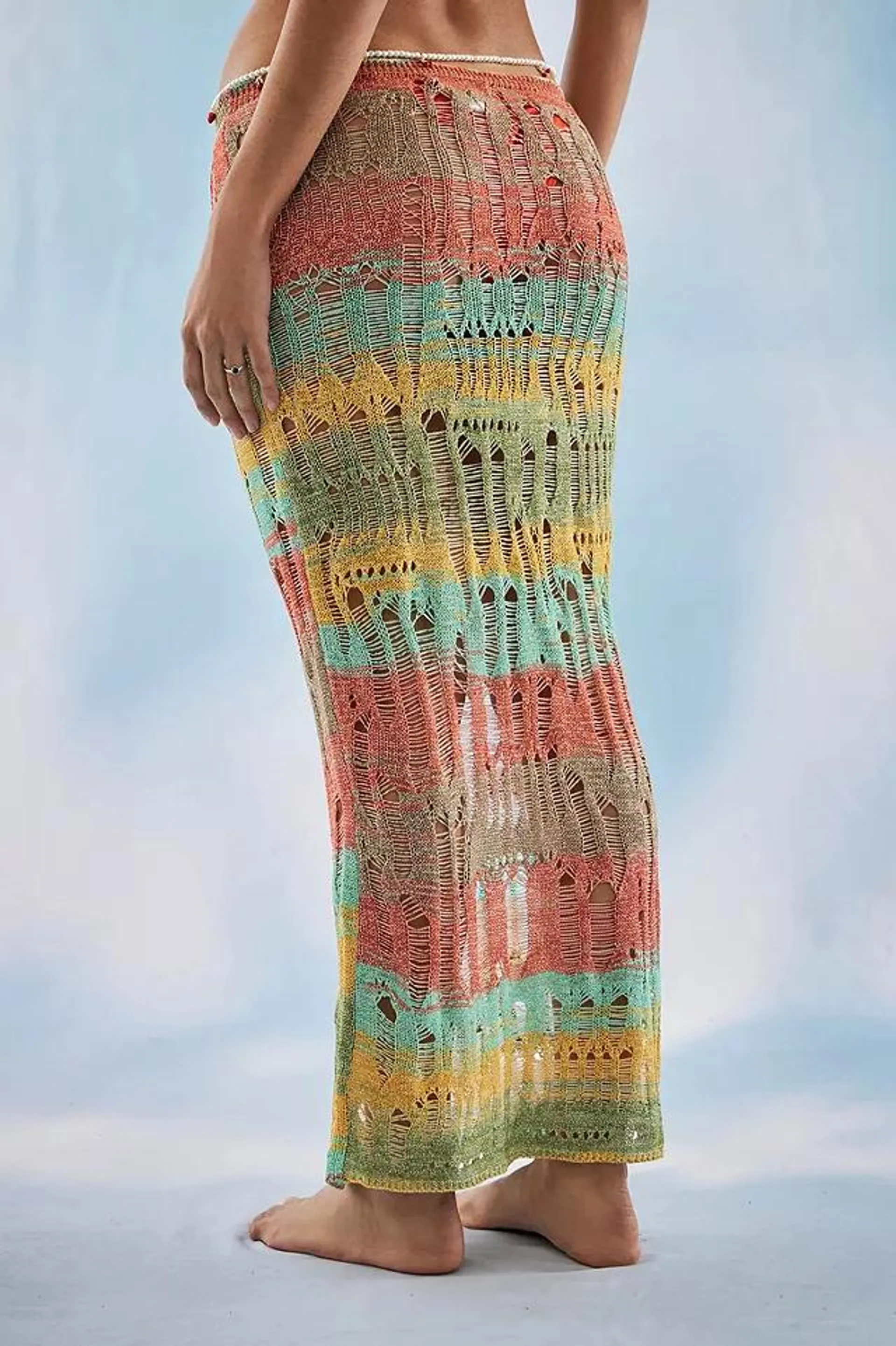 Jaded London Multicoloured Laddered Knit Maxi Skirt