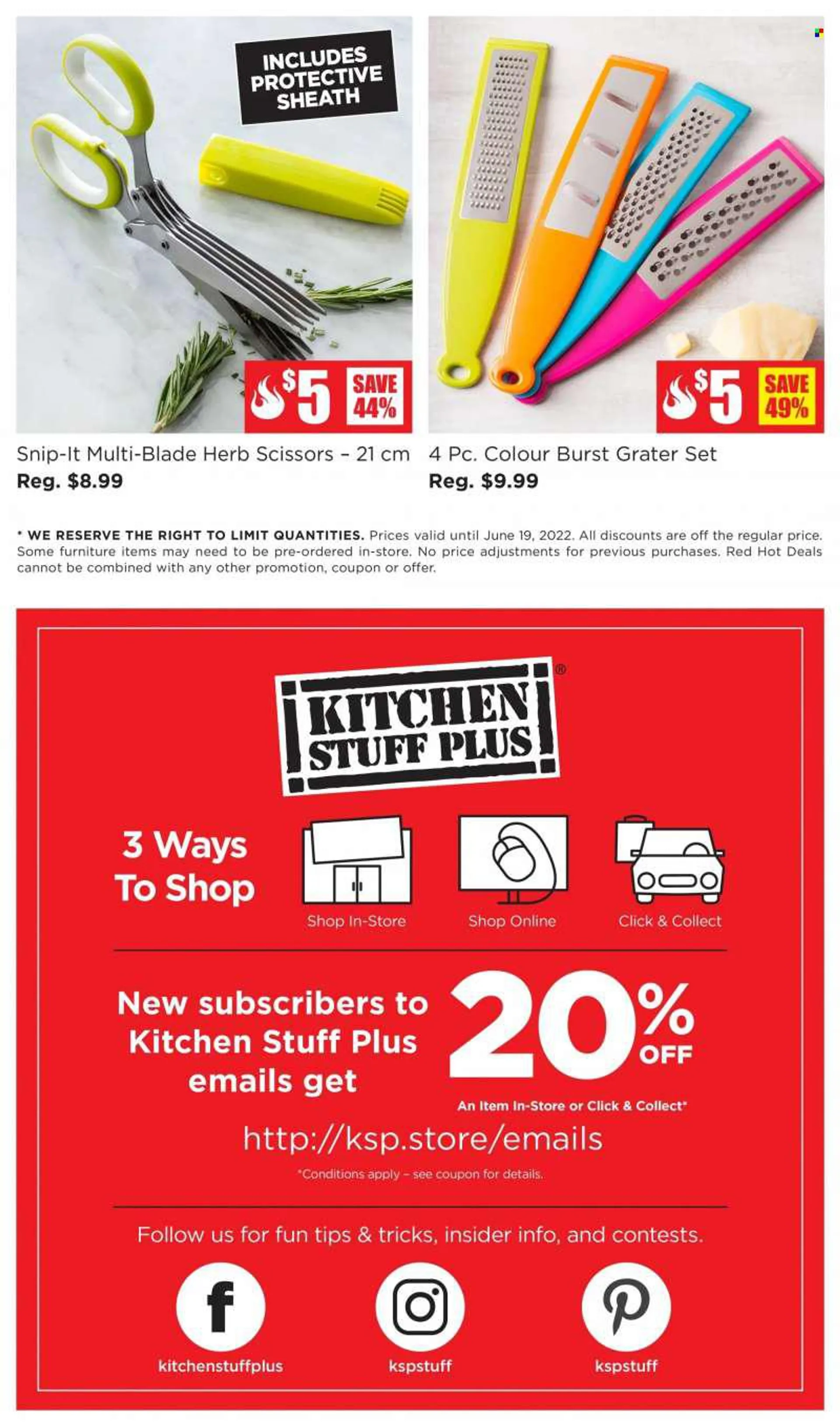 Kitchen Stuff Plus Flyer - June 13, 2022 - June 19, 2022 - Sales products - handy grater, scissors. Page 9.