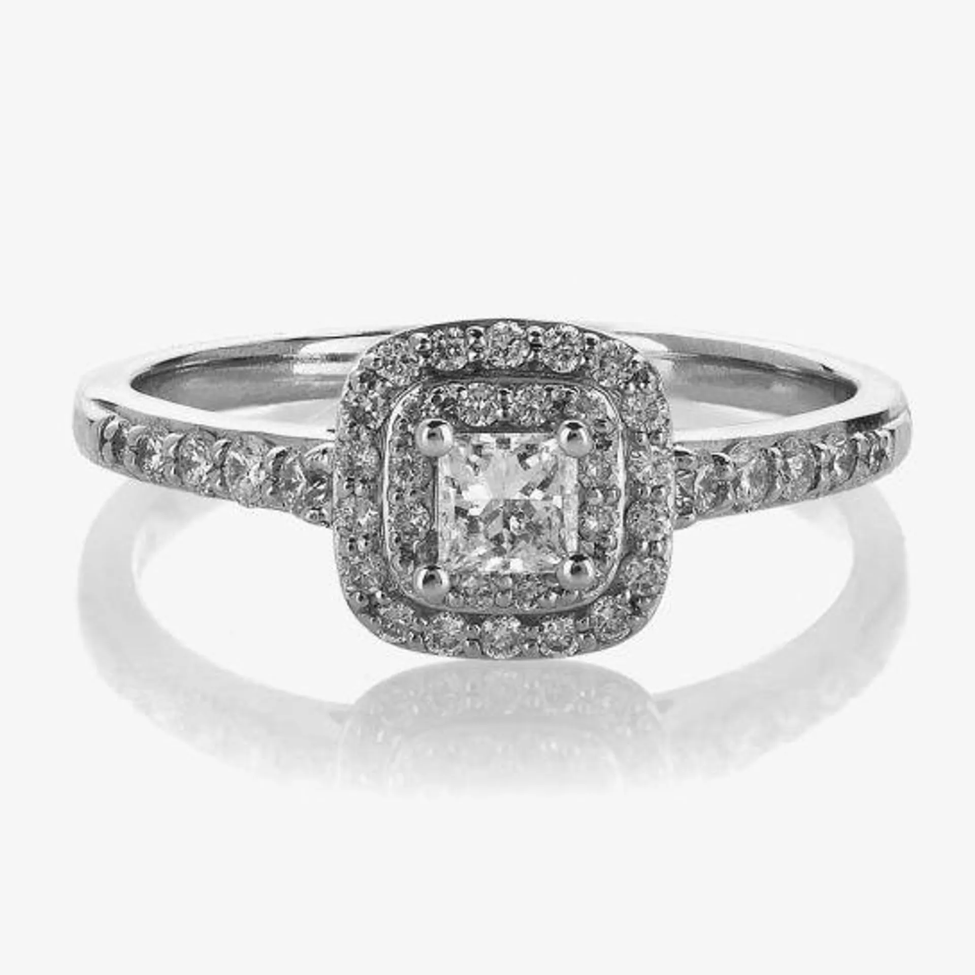 9ct White Gold 0.50ct Princess-cut Diamond Double Halo Ring 3812WG/50-9