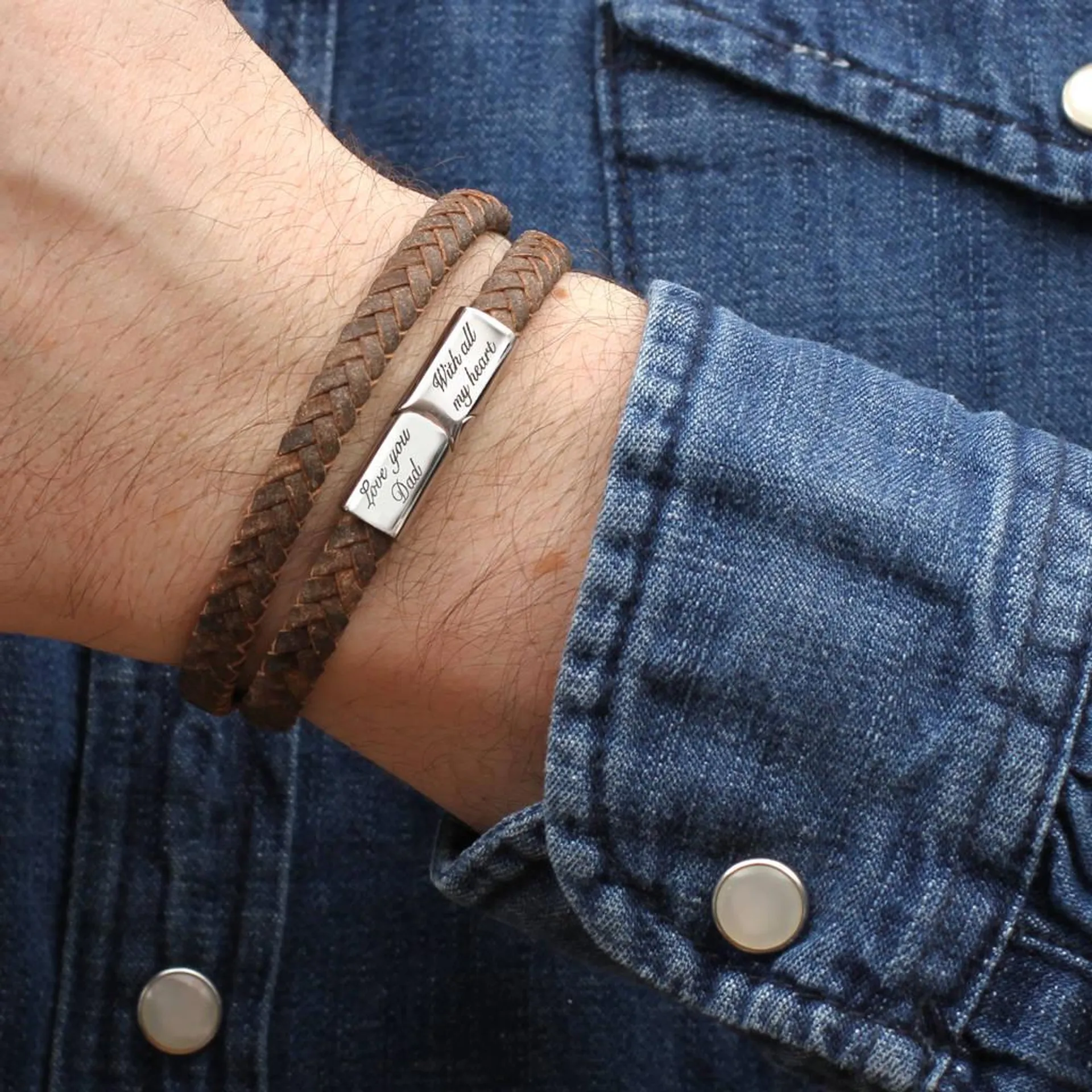 Personalised Men's Double Leather Wrap Bracelet