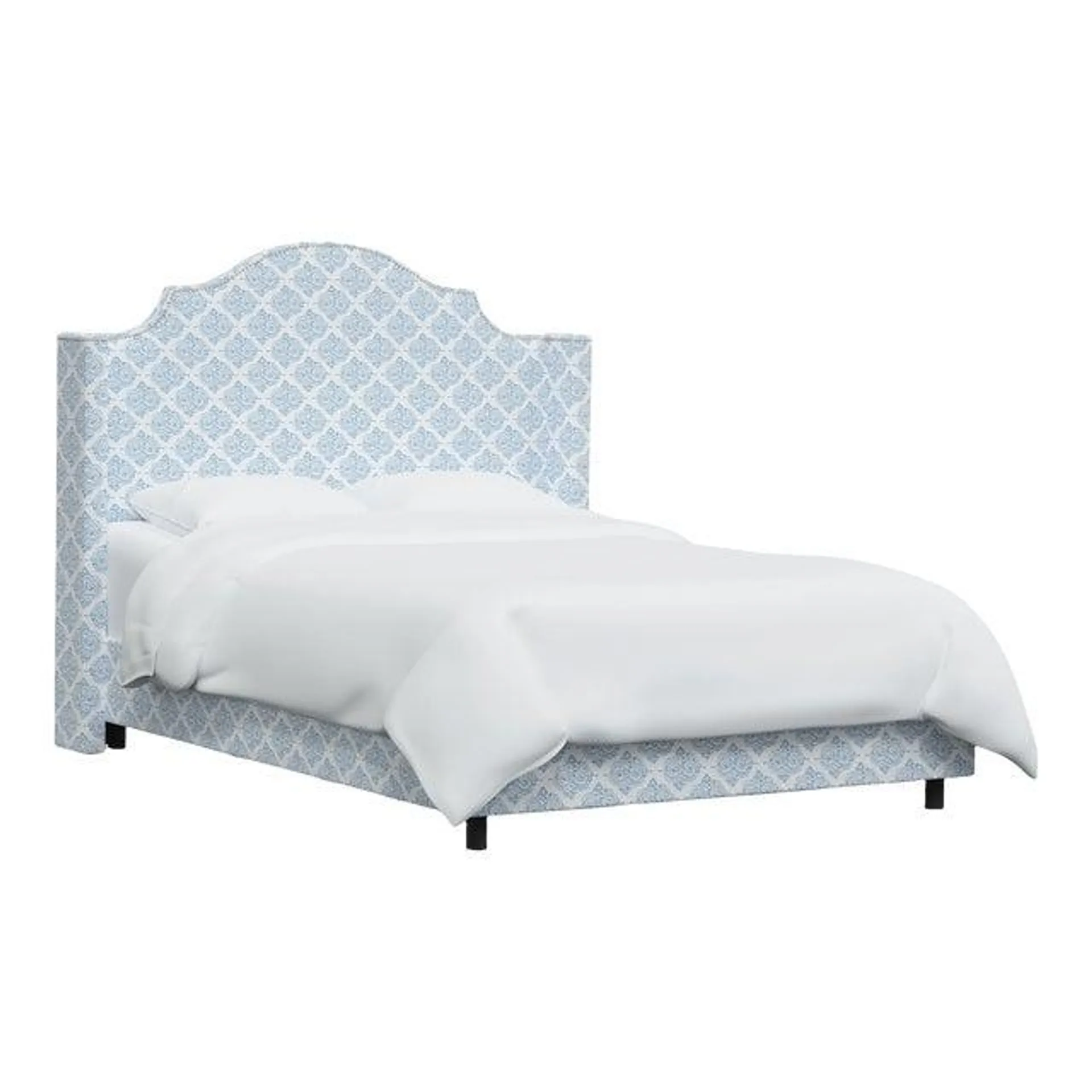 John Robshaw x Cloth & Company Samrina Nail Button Notched Wingback Bed in Issa Light Indigo, Full