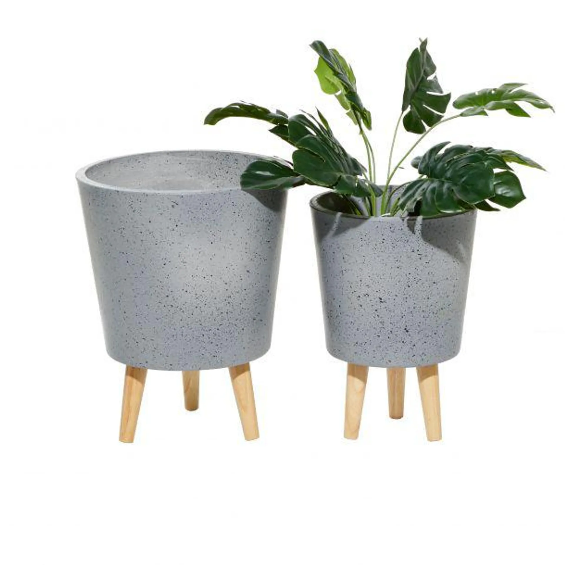 Set of 2 Grey MgO Contemporary Planter 14", 16"H