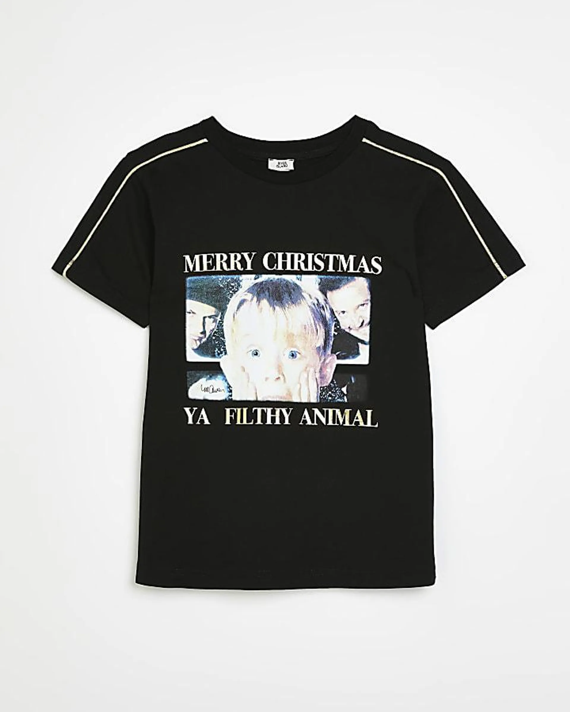 Boys Black Home Alone Christmas T-shirt