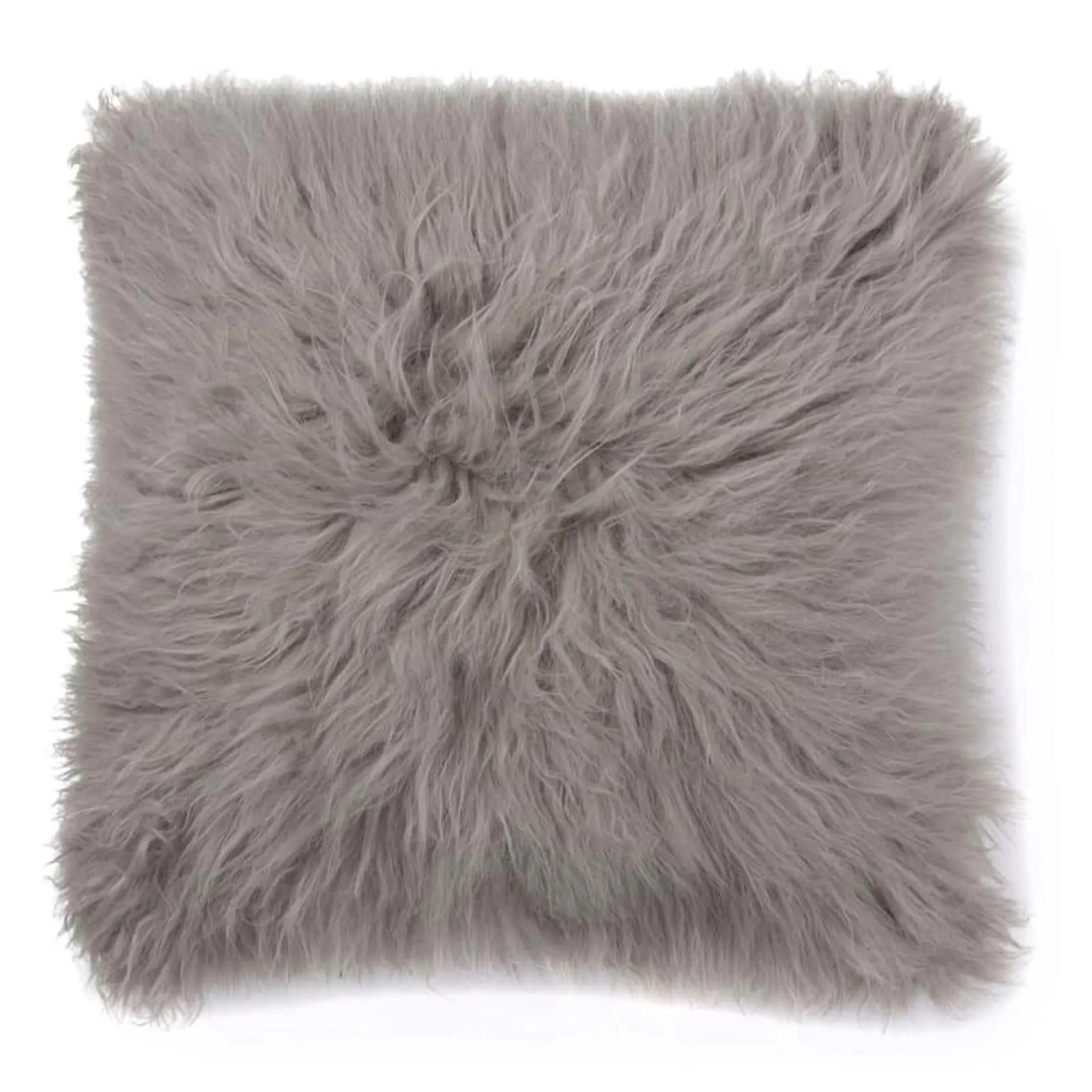 Angora Grey Faux Fur Throw Pillow, 18"
