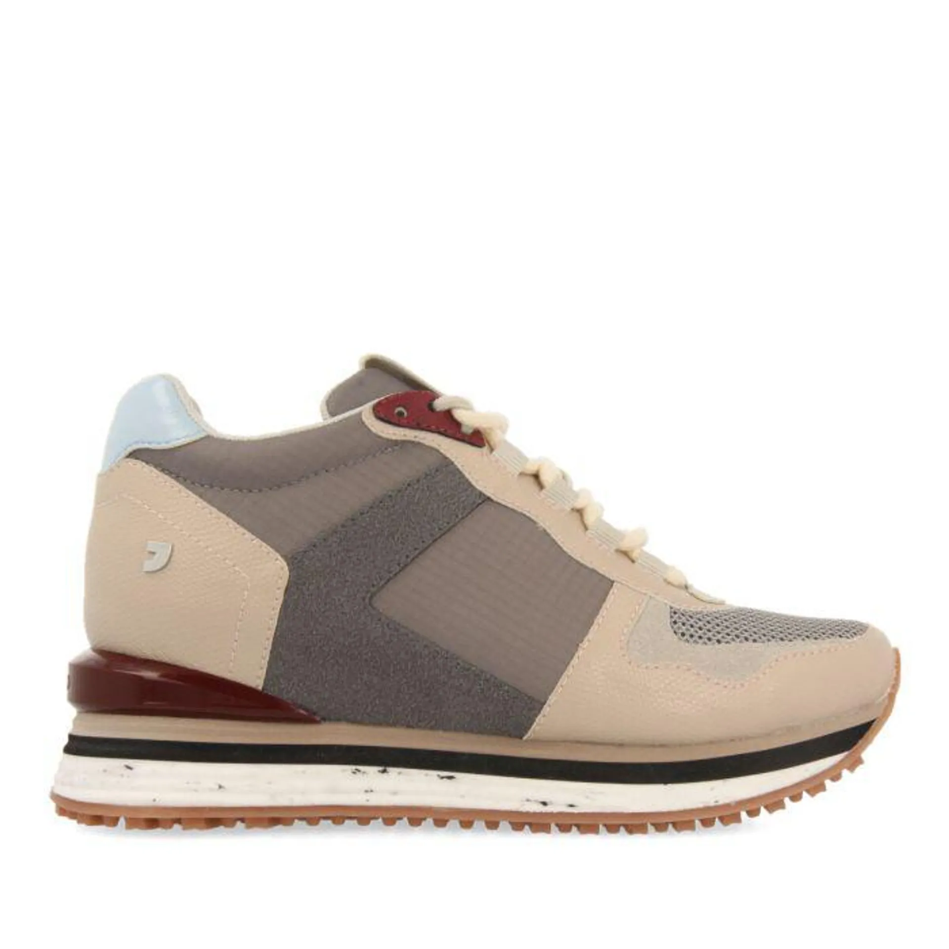 Windhof women's beige sneakers with inner wedges and burgundy, beige and light blue pieces