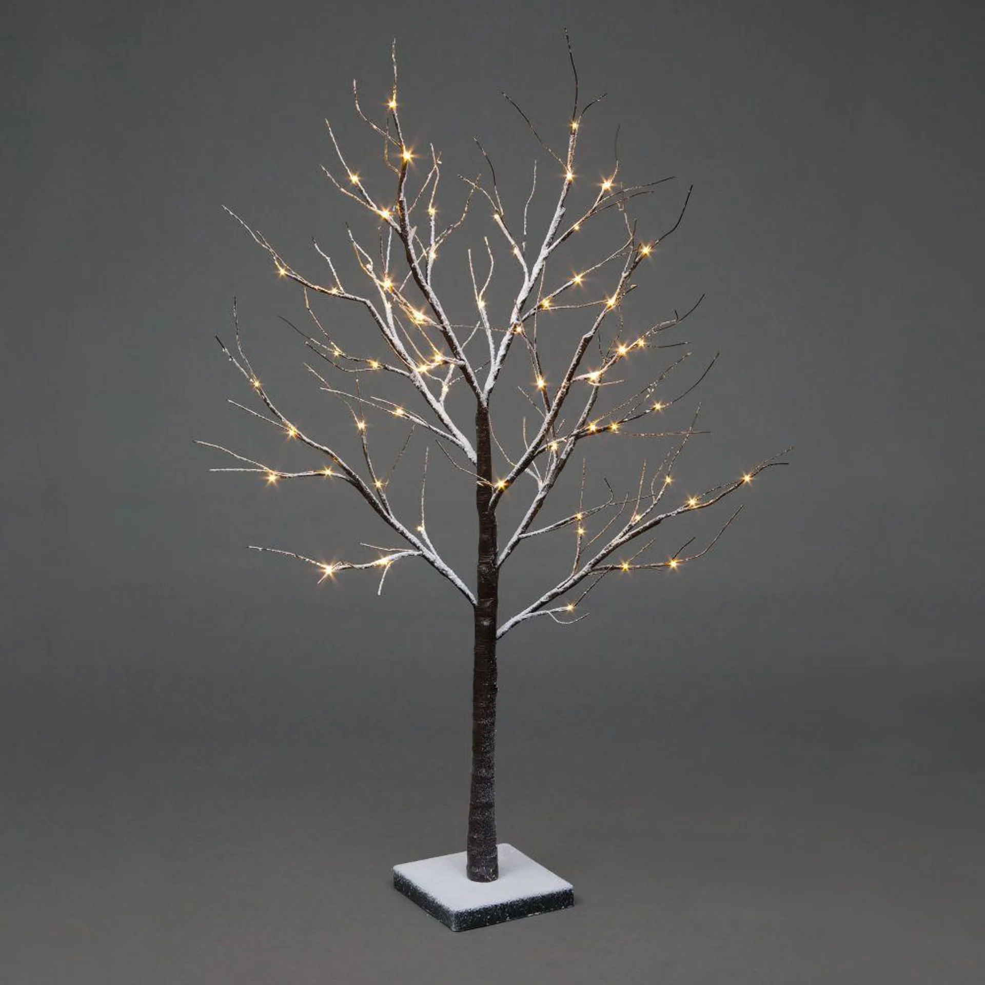 Frosted Snow Brown Winter Birch Twig Tree with Warm White LEDs